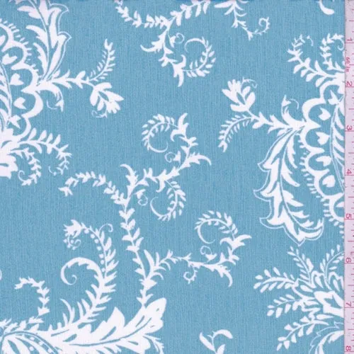 2 3/8 YD PC-Spa Blue/White Paisley Crinkled Crepe Fabric