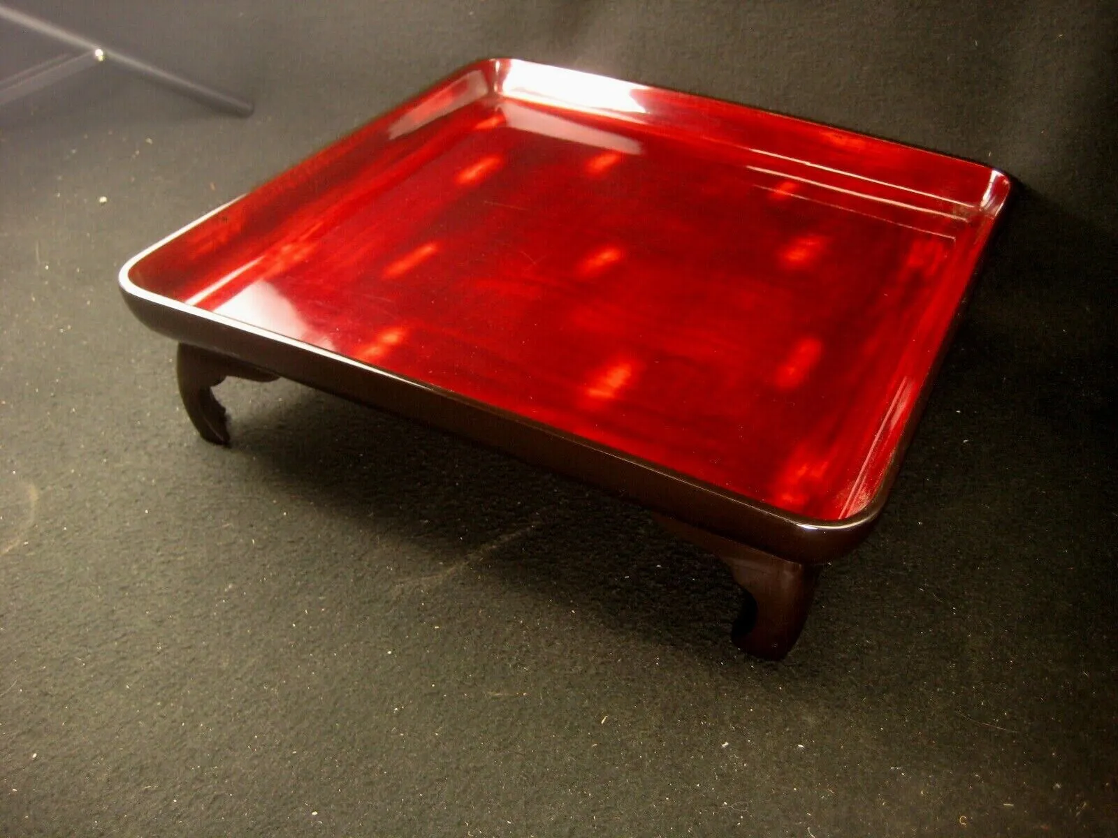 Antique Japanese (C.1890)  Wood & Lacquer Obon Ozen Tray Neguro Red Black