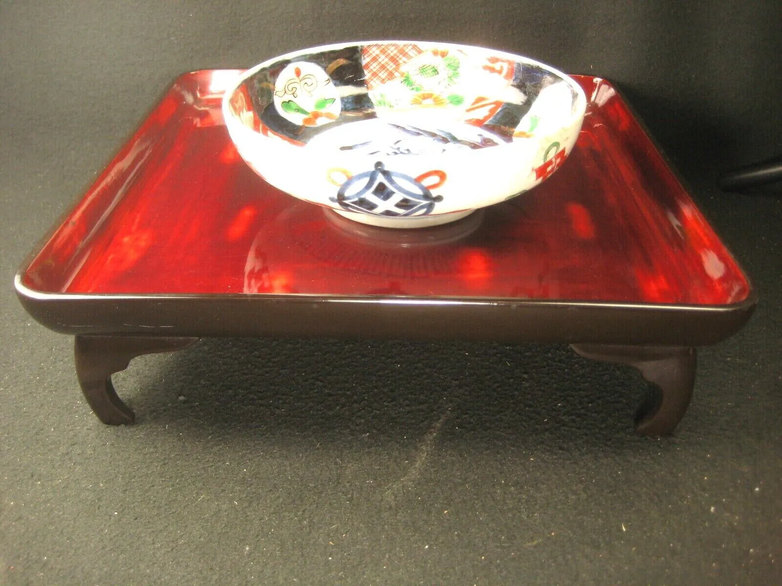 Antique Japanese (C.1890)  Wood & Lacquer Obon Ozen Tray Neguro Red Black