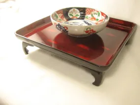 Antique Japanese (C.1890)  Wood & Lacquer Obon Ozen Tray Neguro Red Black