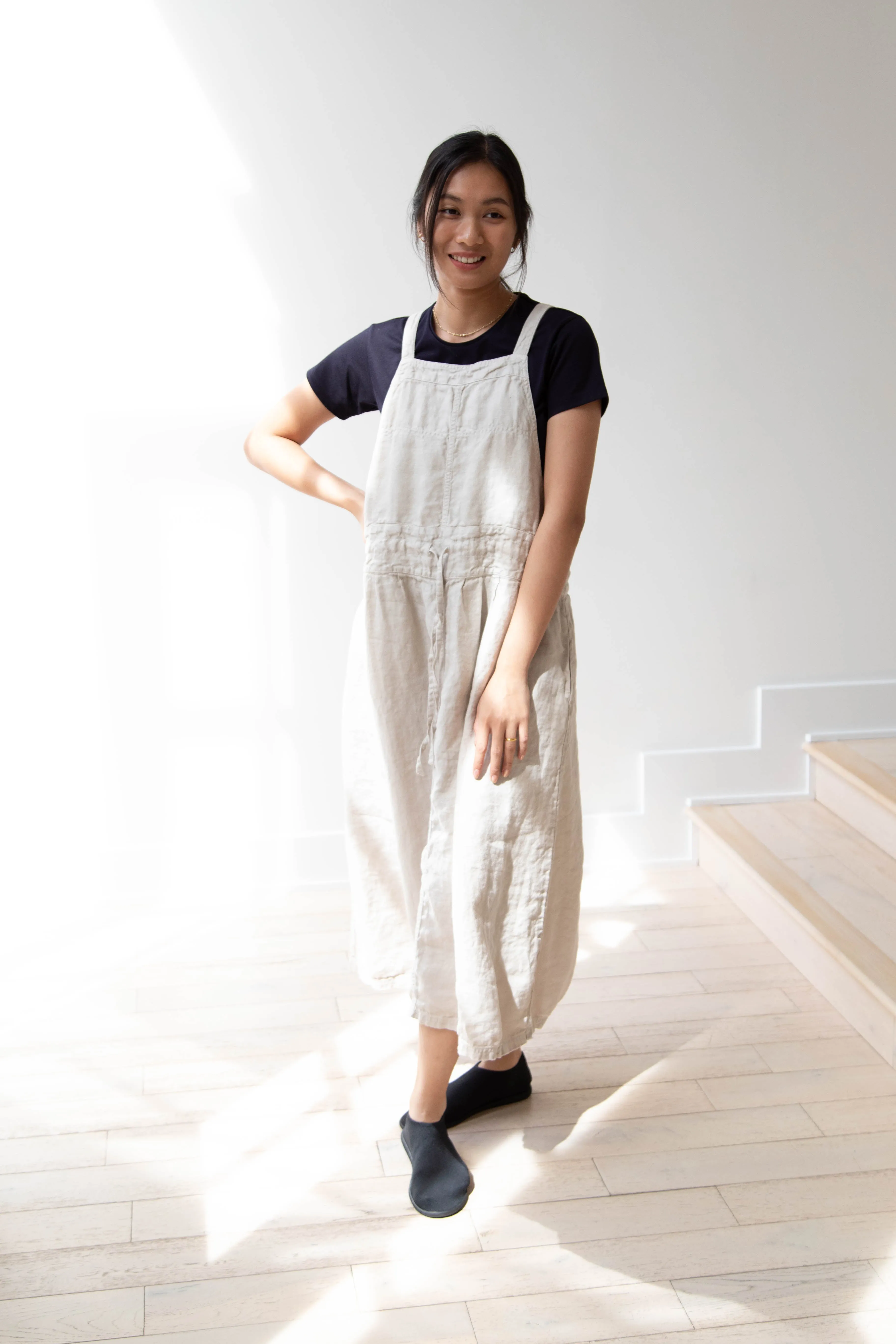 Armen | Linen Apron Dress in Greige