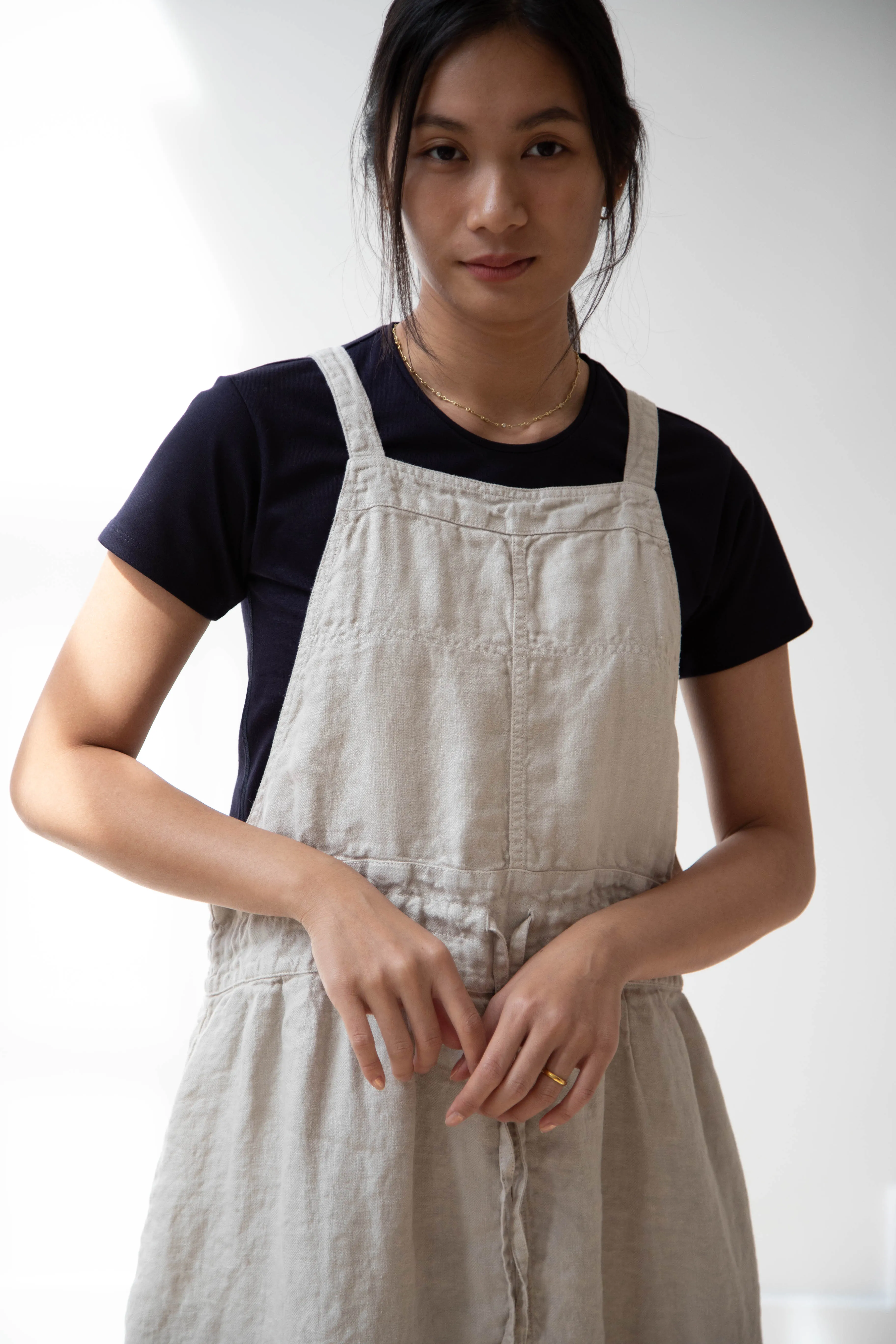 Armen | Linen Apron Dress in Greige