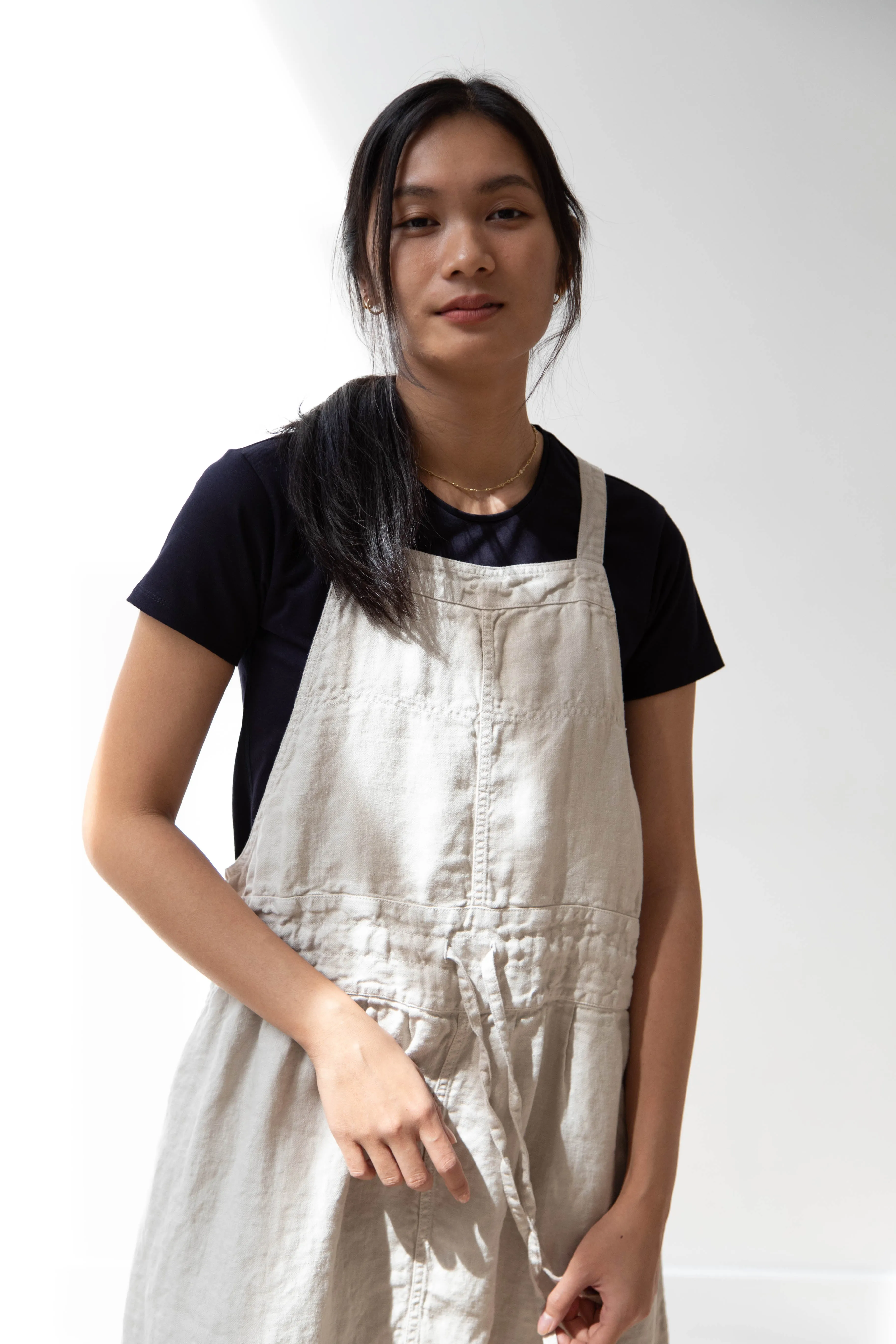 Armen | Linen Apron Dress in Greige