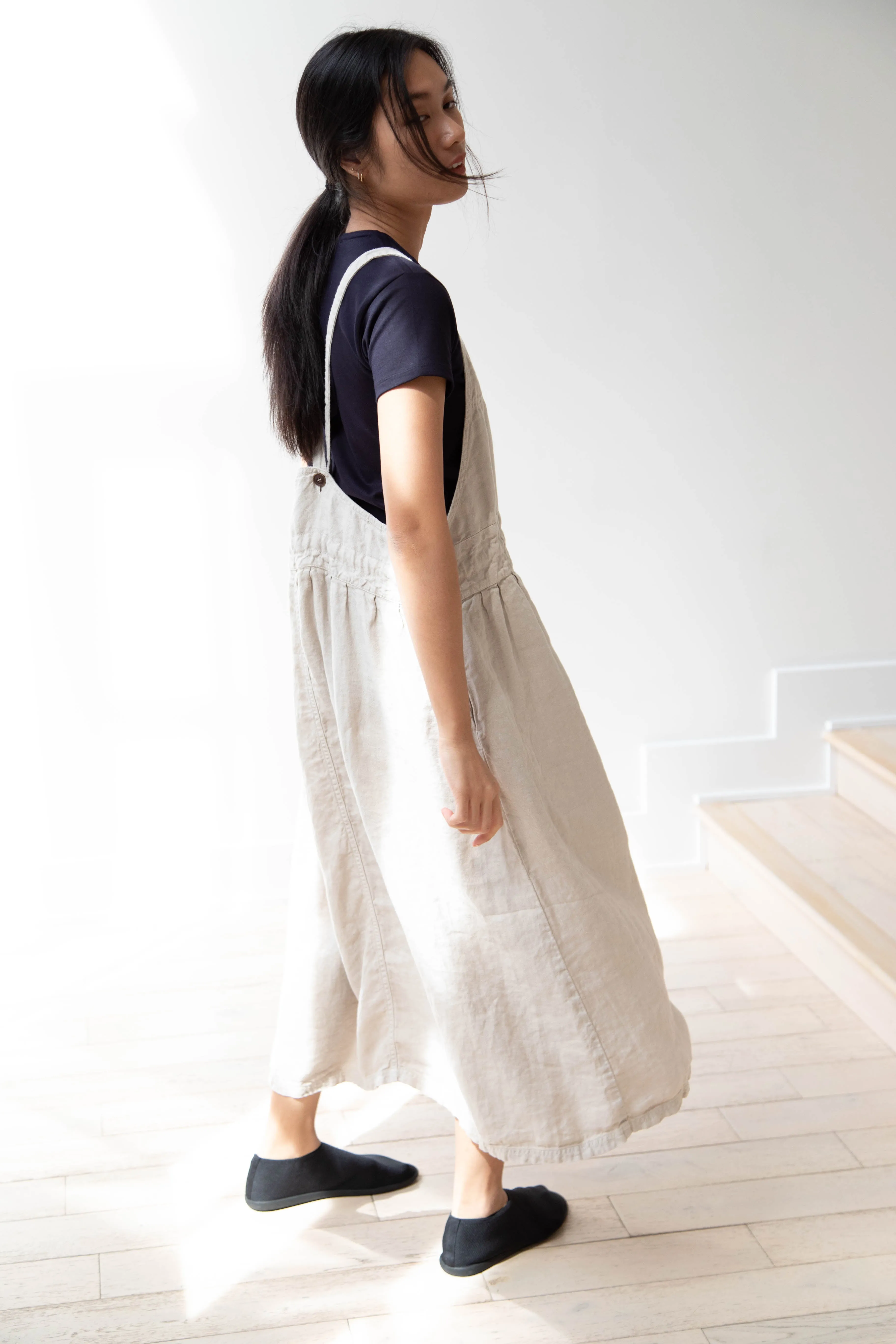 Armen | Linen Apron Dress in Greige