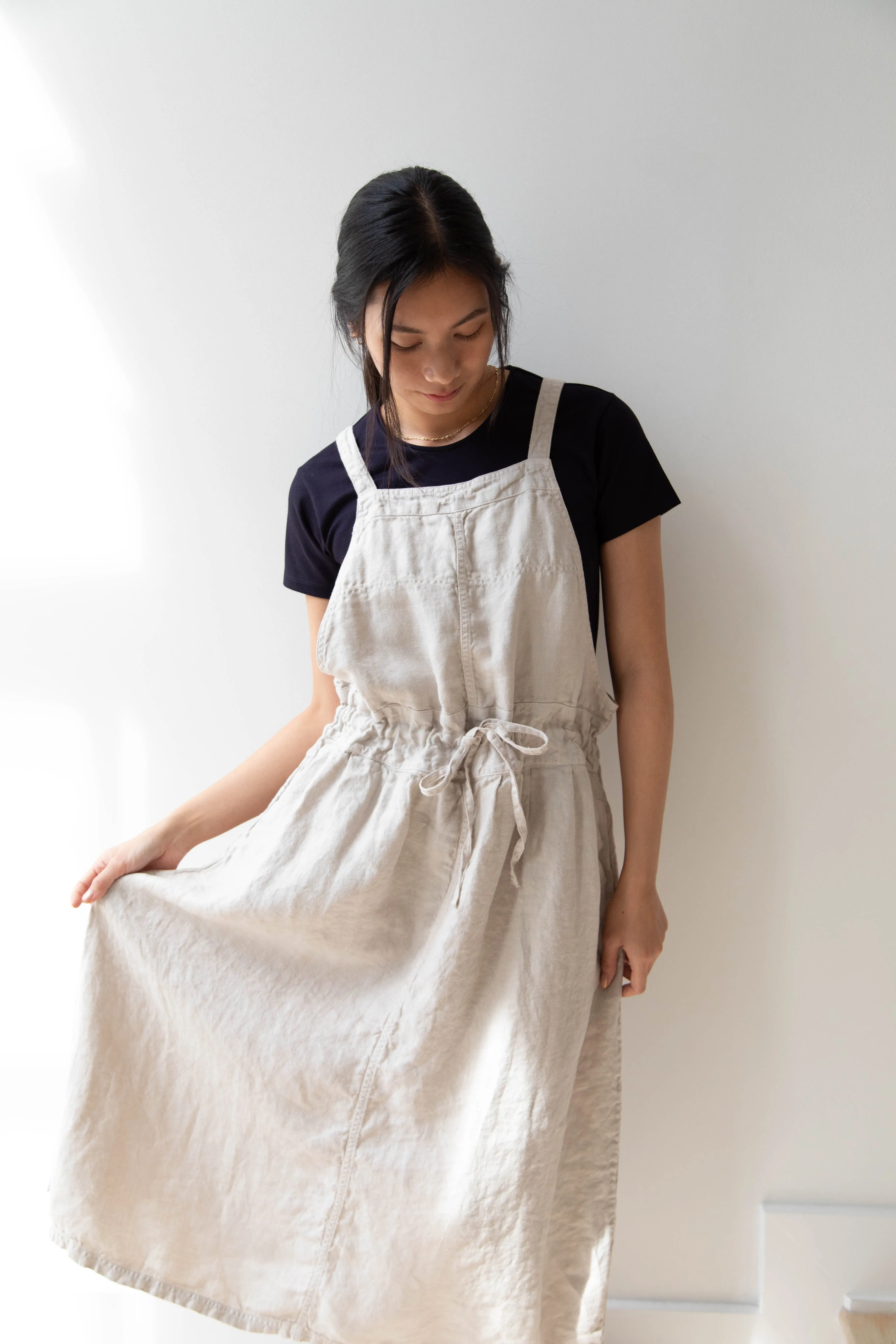 Armen | Linen Apron Dress in Greige