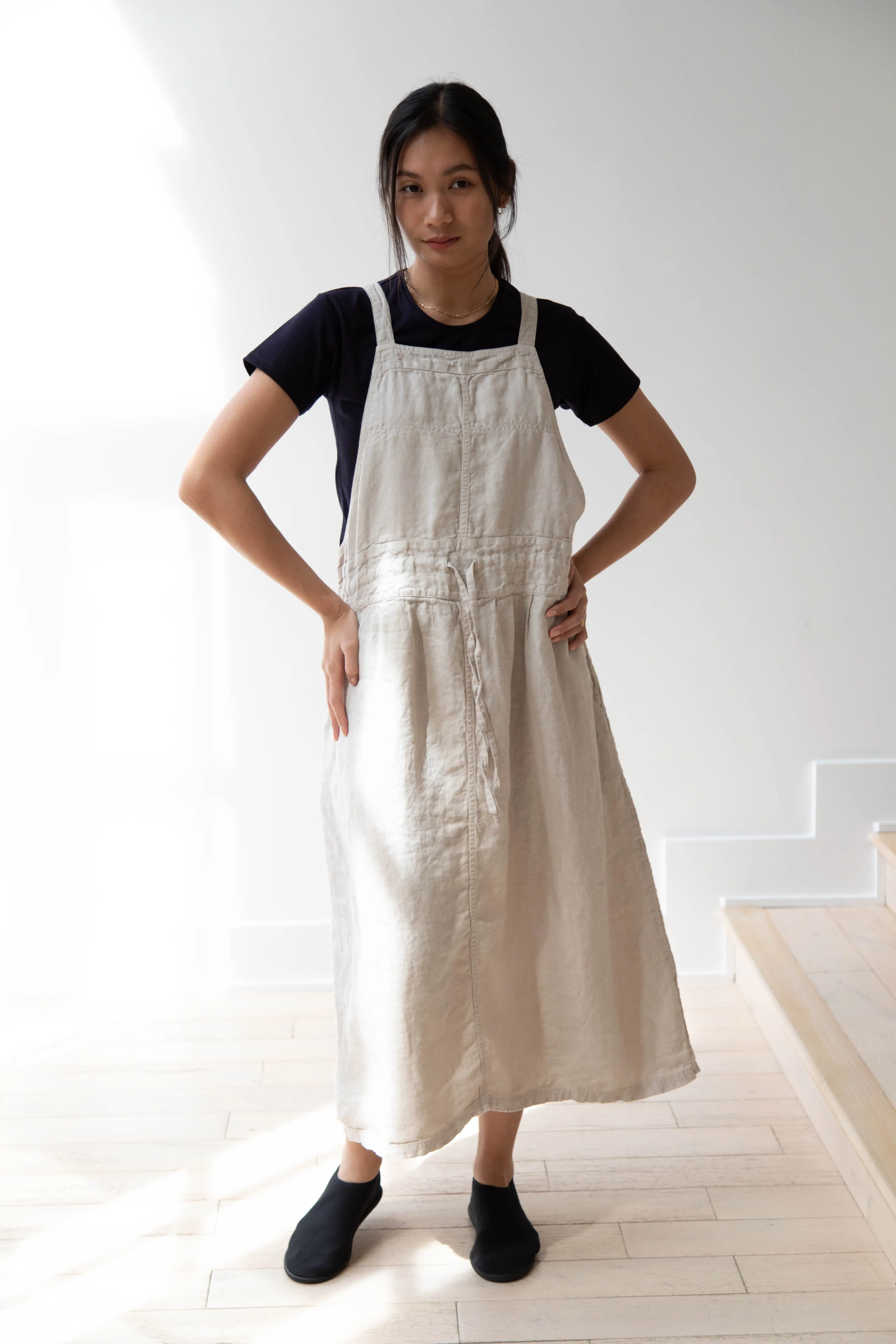 Armen | Linen Apron Dress in Greige