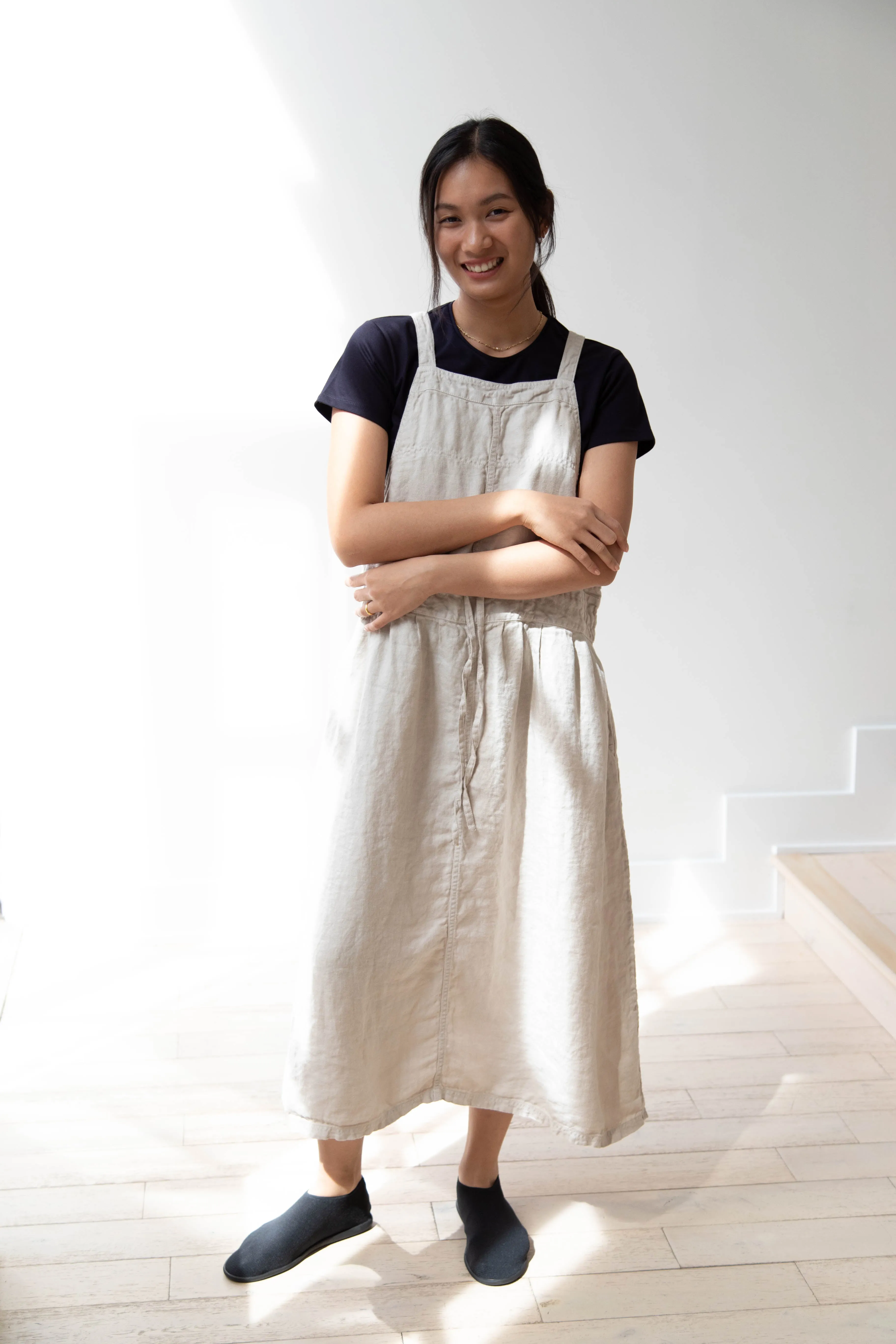 Armen | Linen Apron Dress in Greige