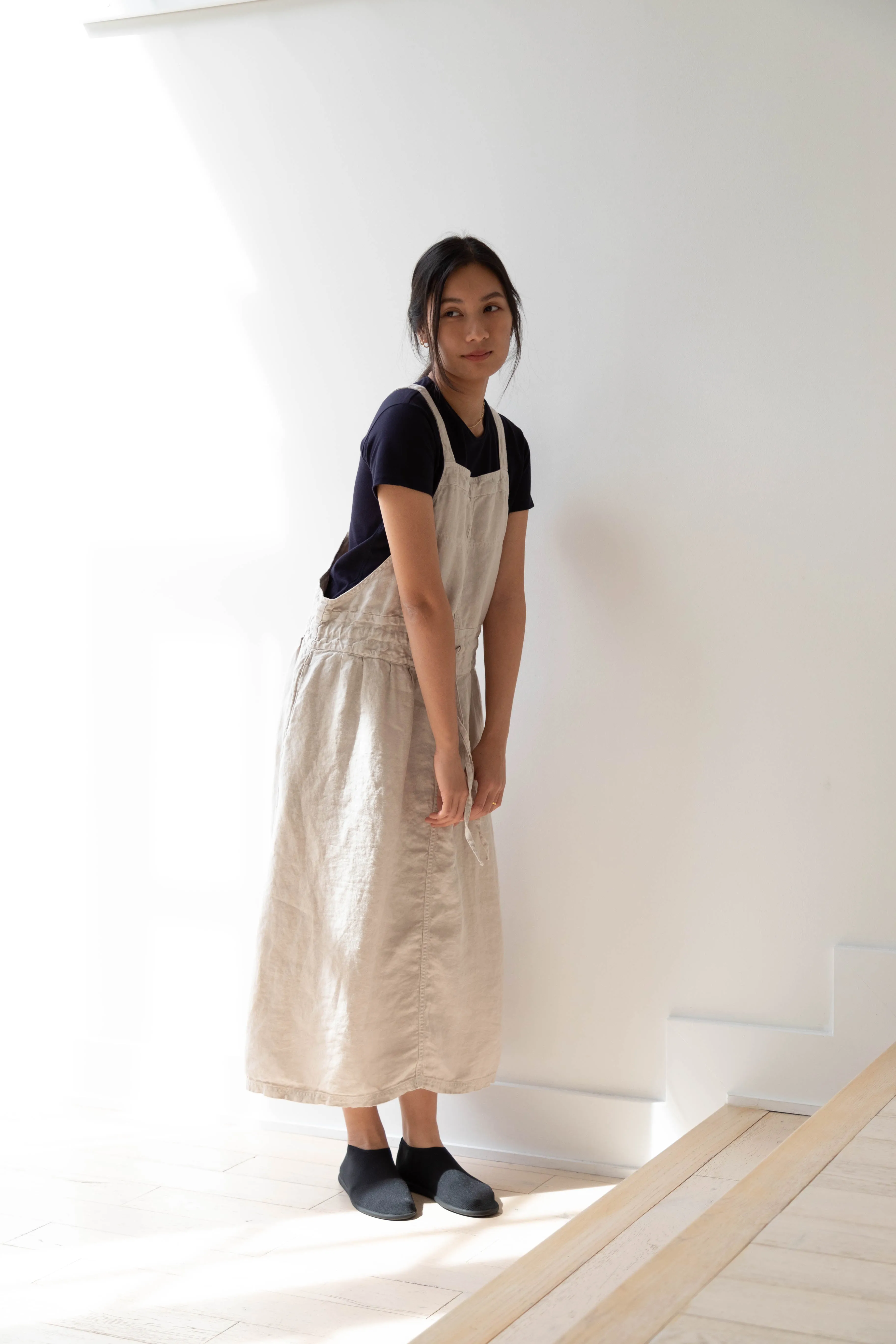 Armen | Linen Apron Dress in Greige