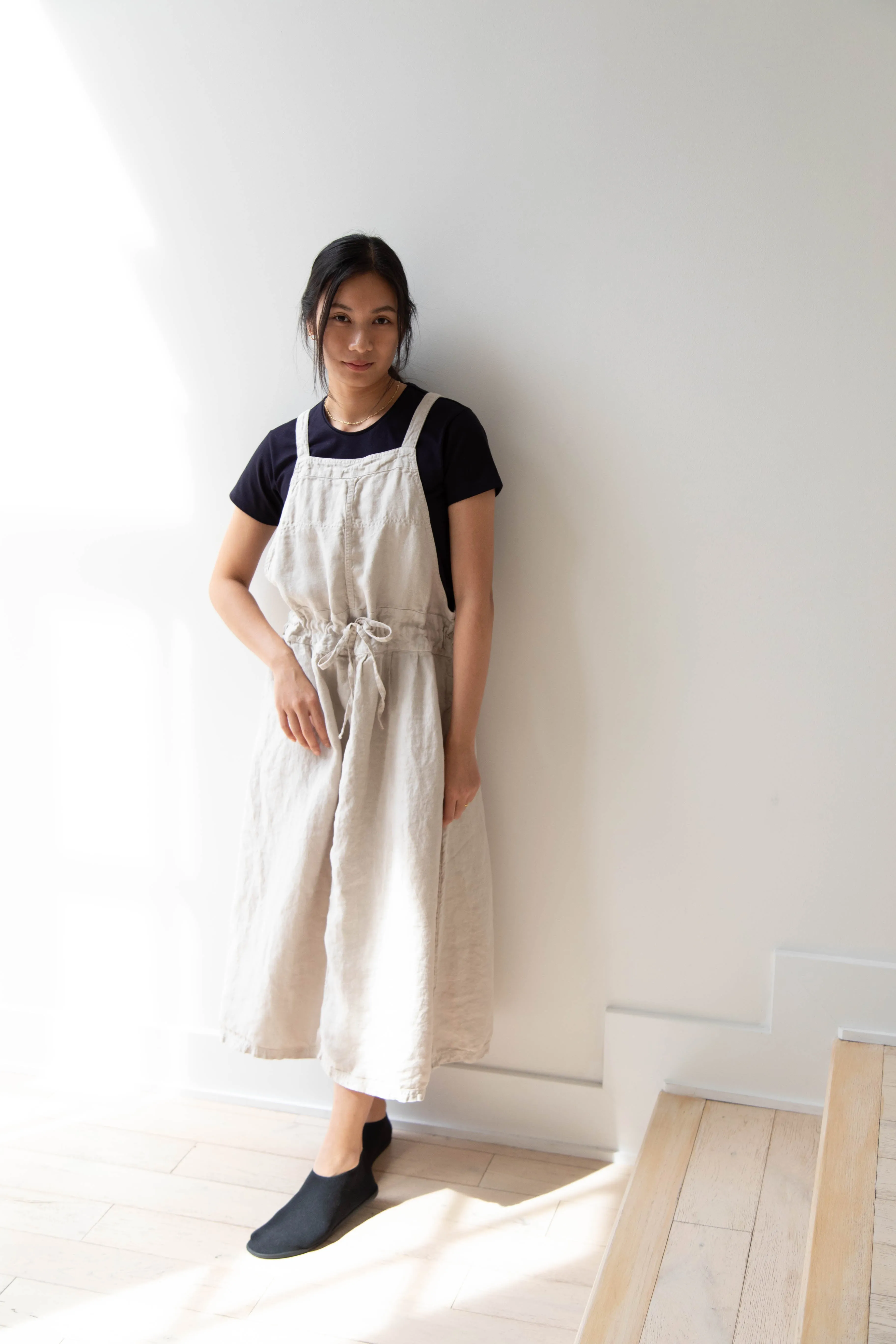 Armen | Linen Apron Dress in Greige