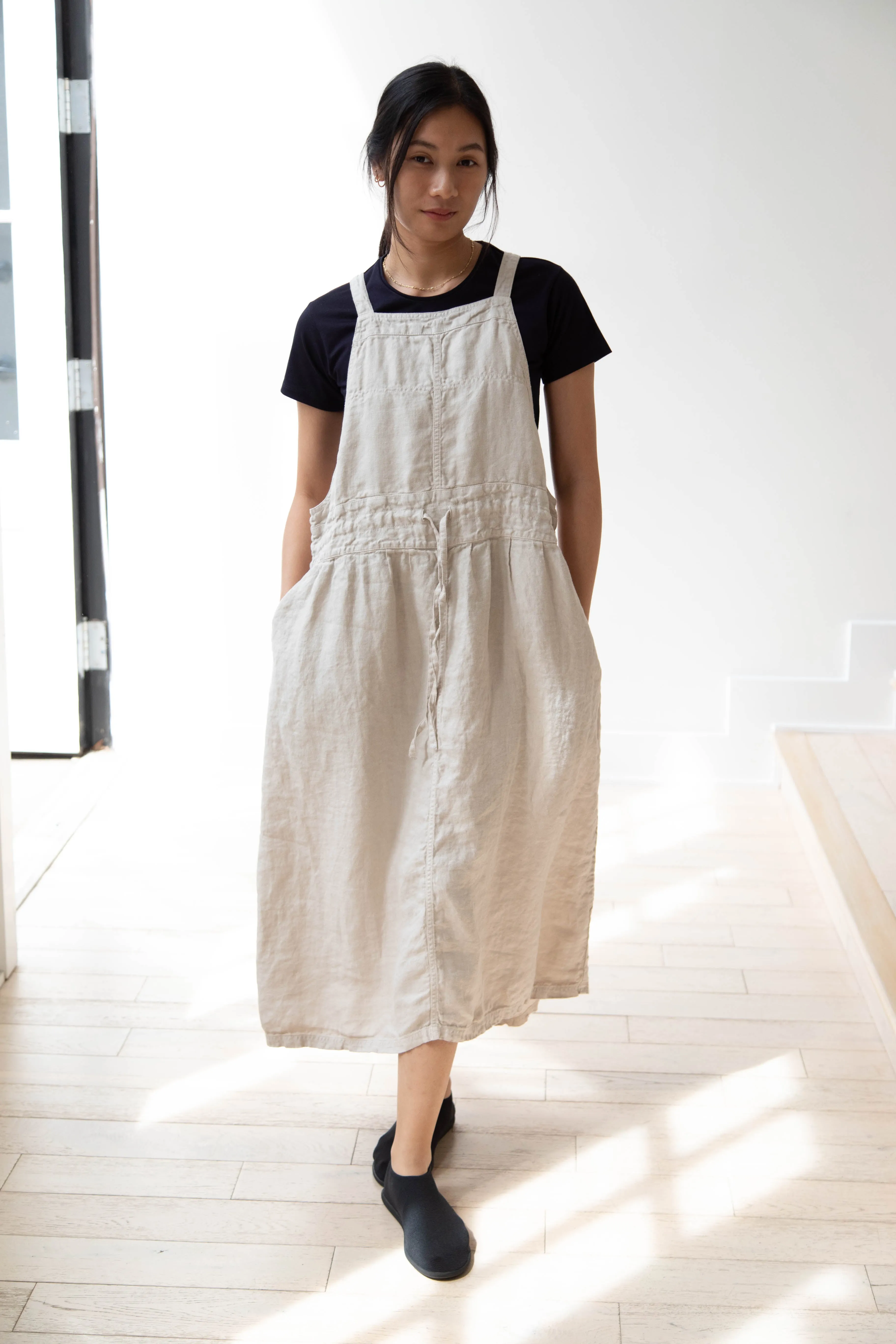 Armen | Linen Apron Dress in Greige