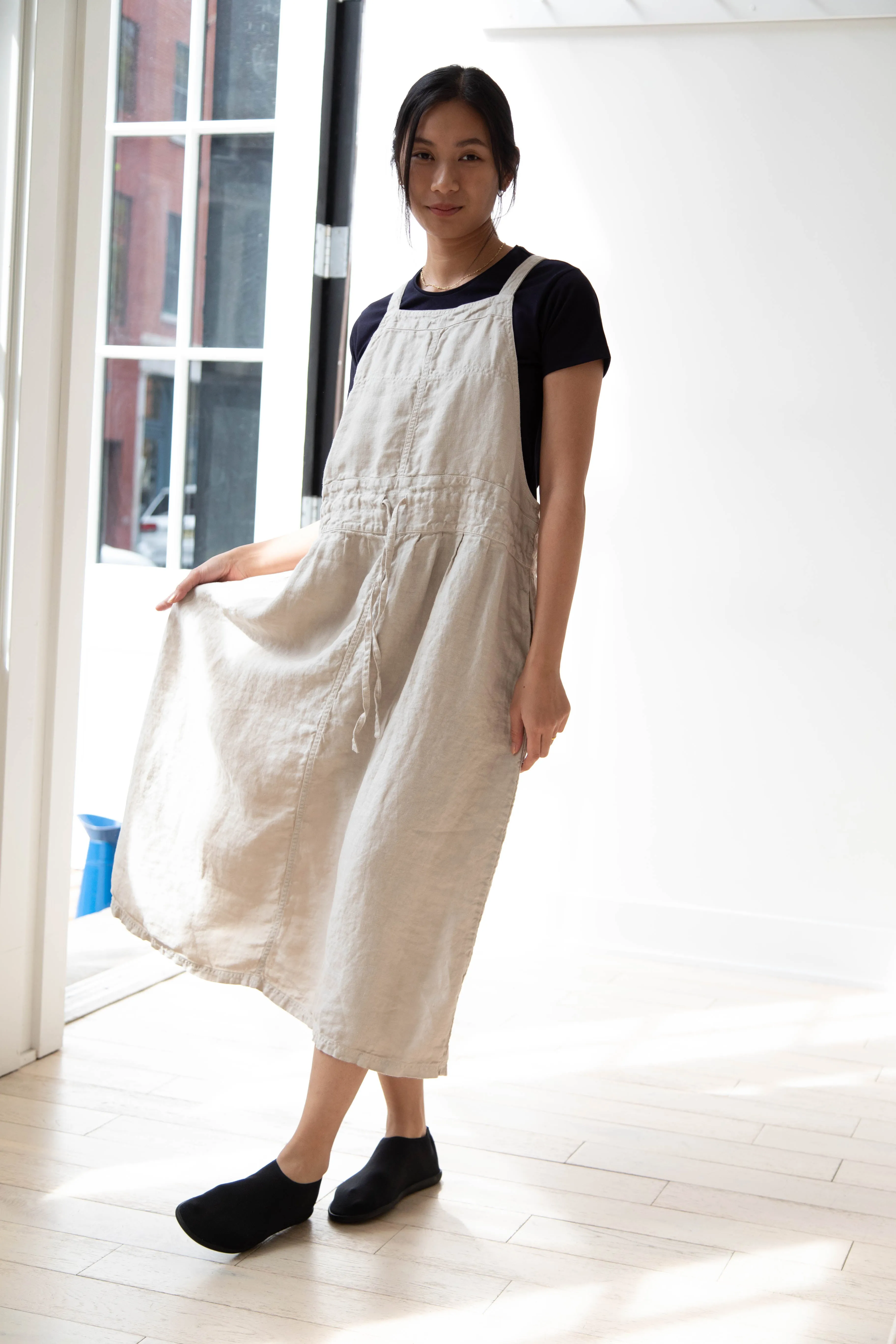 Armen | Linen Apron Dress in Greige