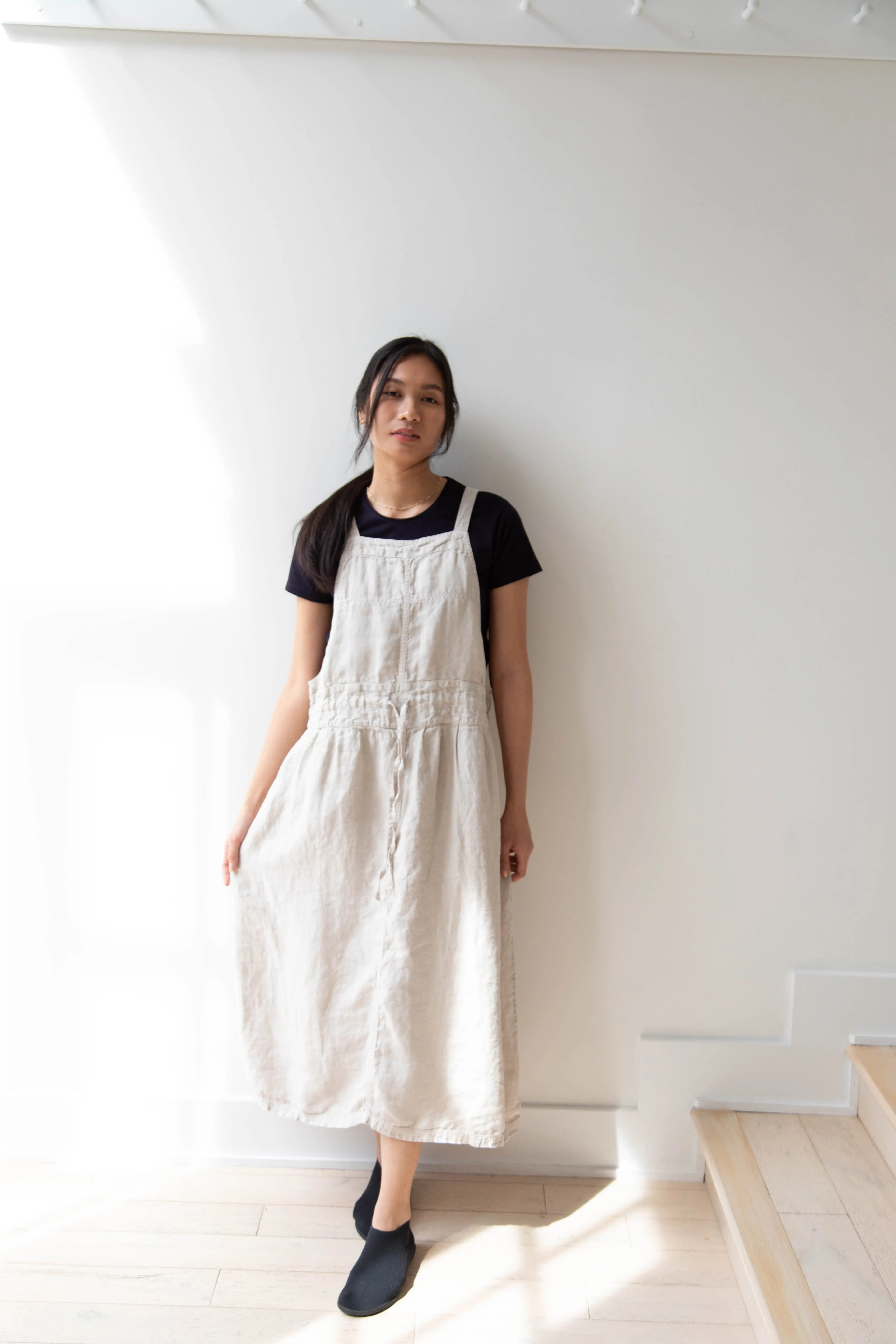 Armen | Linen Apron Dress in Greige