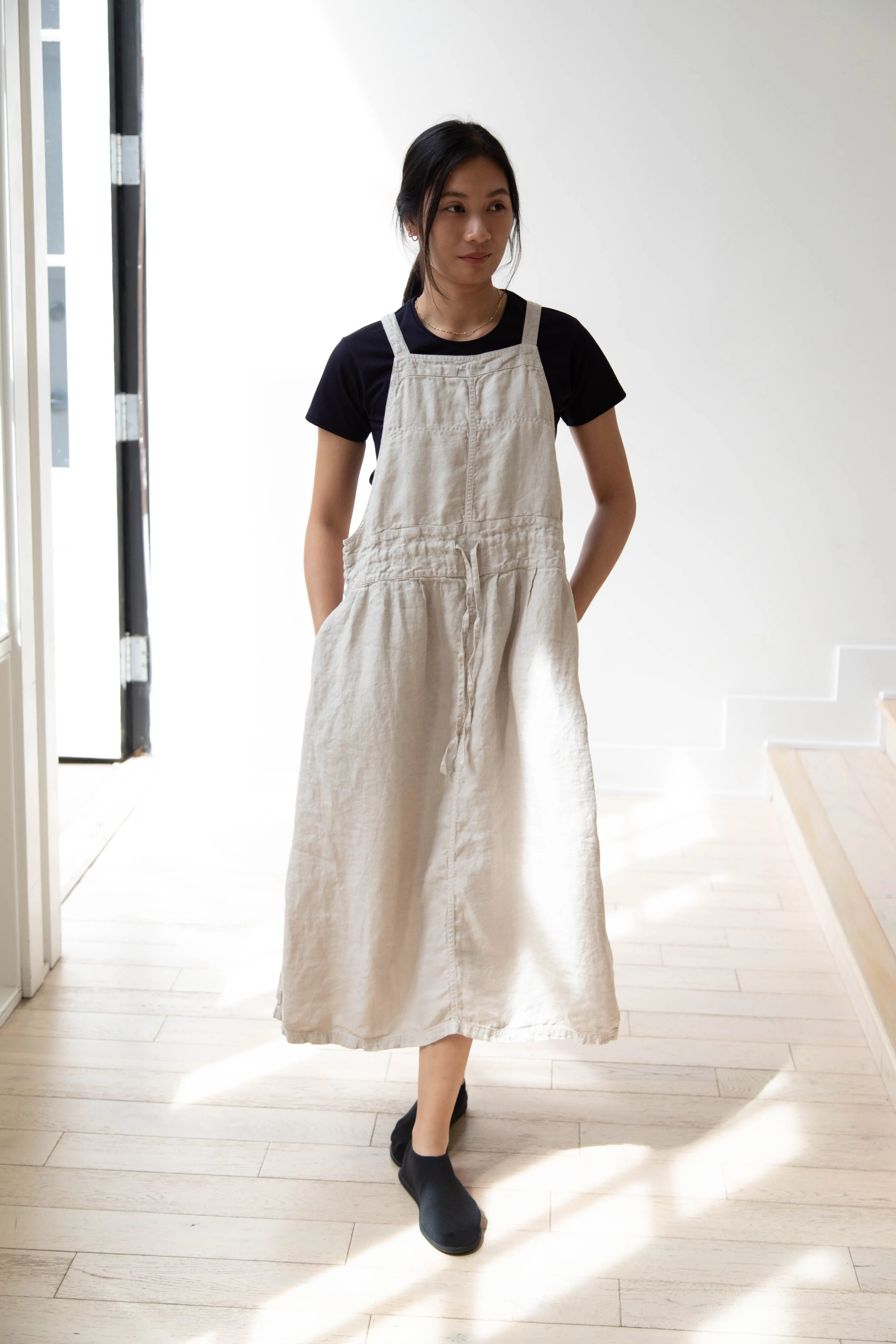 Armen | Linen Apron Dress in Greige