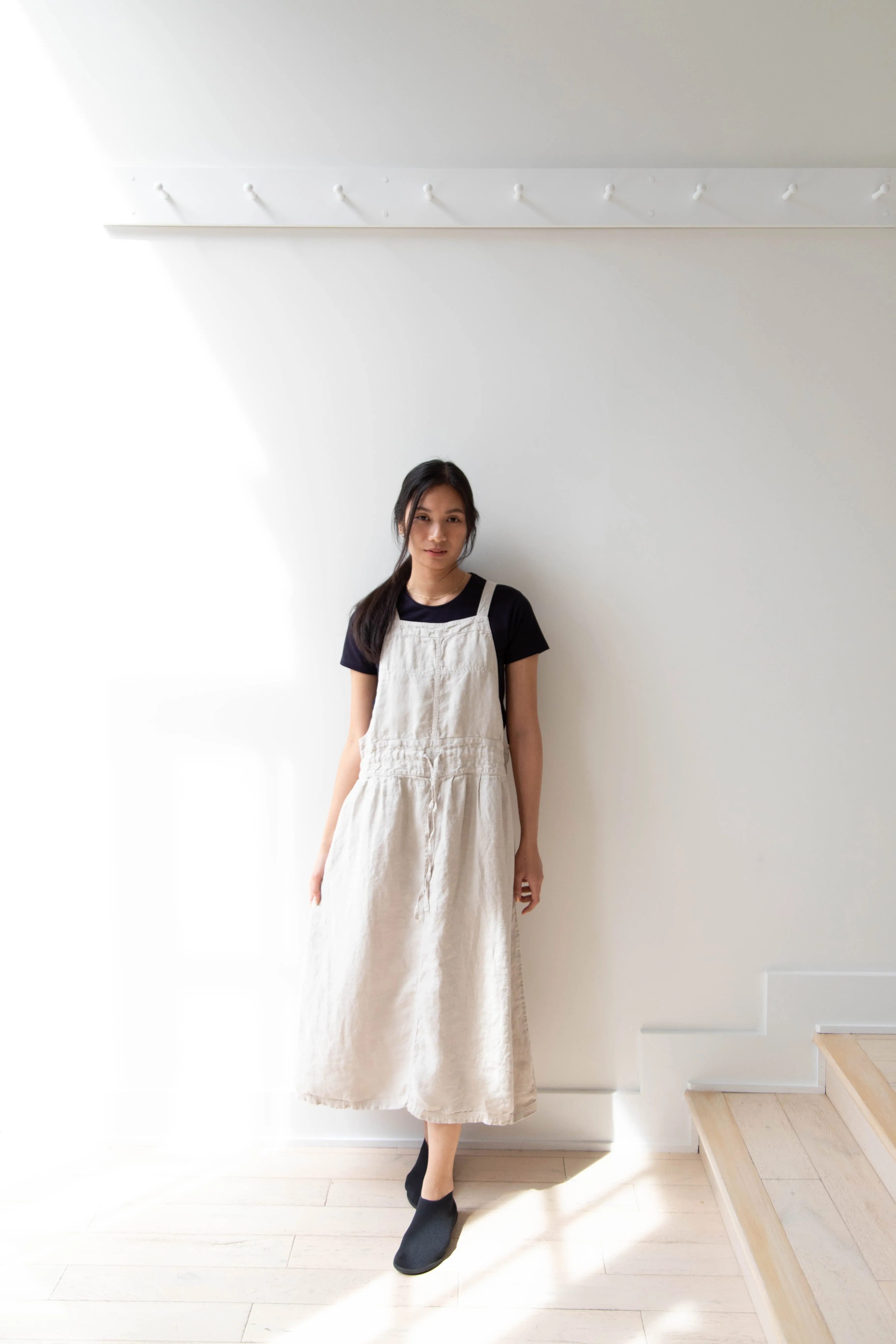 Armen | Linen Apron Dress in Greige