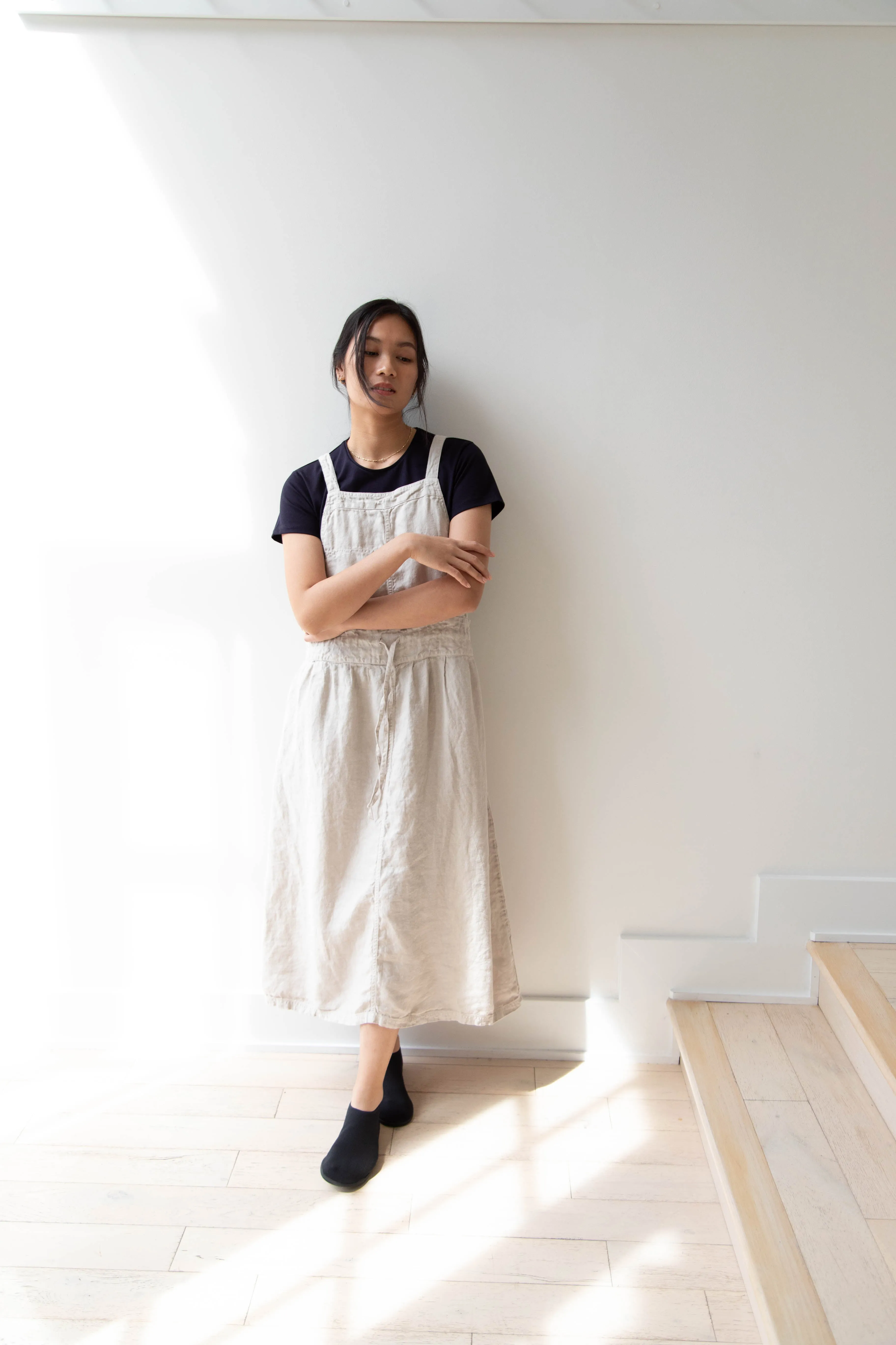 Armen | Linen Apron Dress in Greige