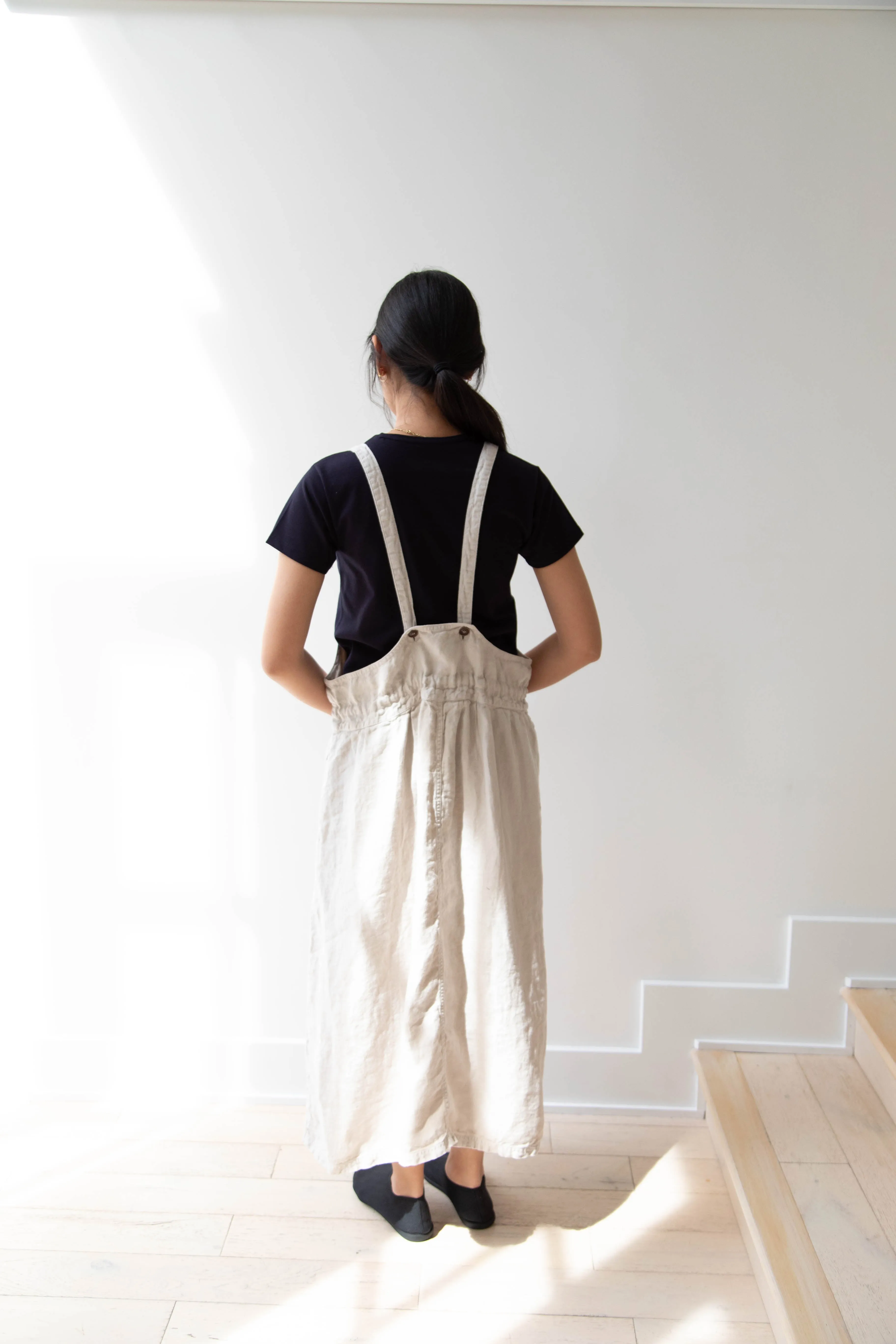 Armen | Linen Apron Dress in Greige