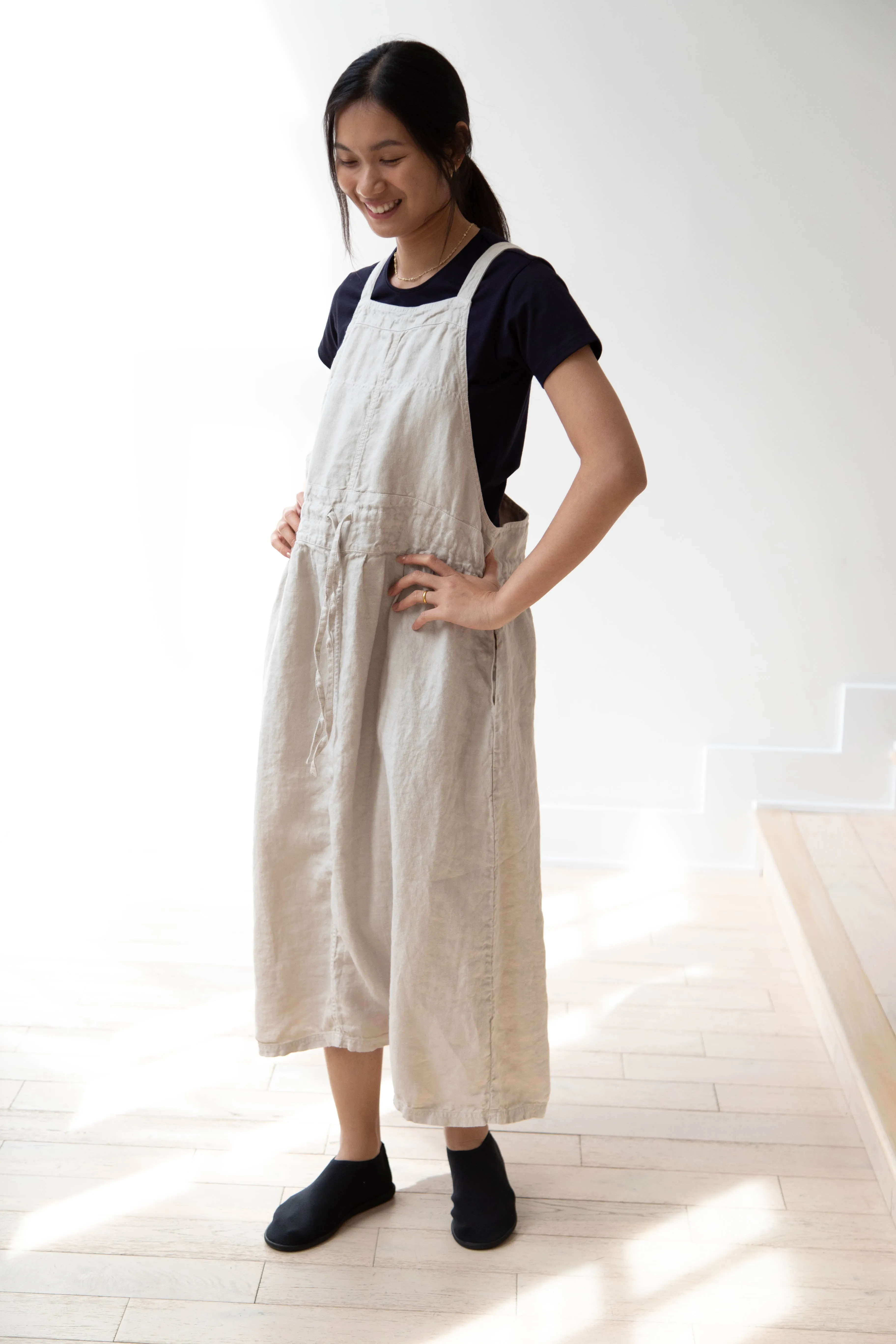 Armen | Linen Apron Dress in Greige