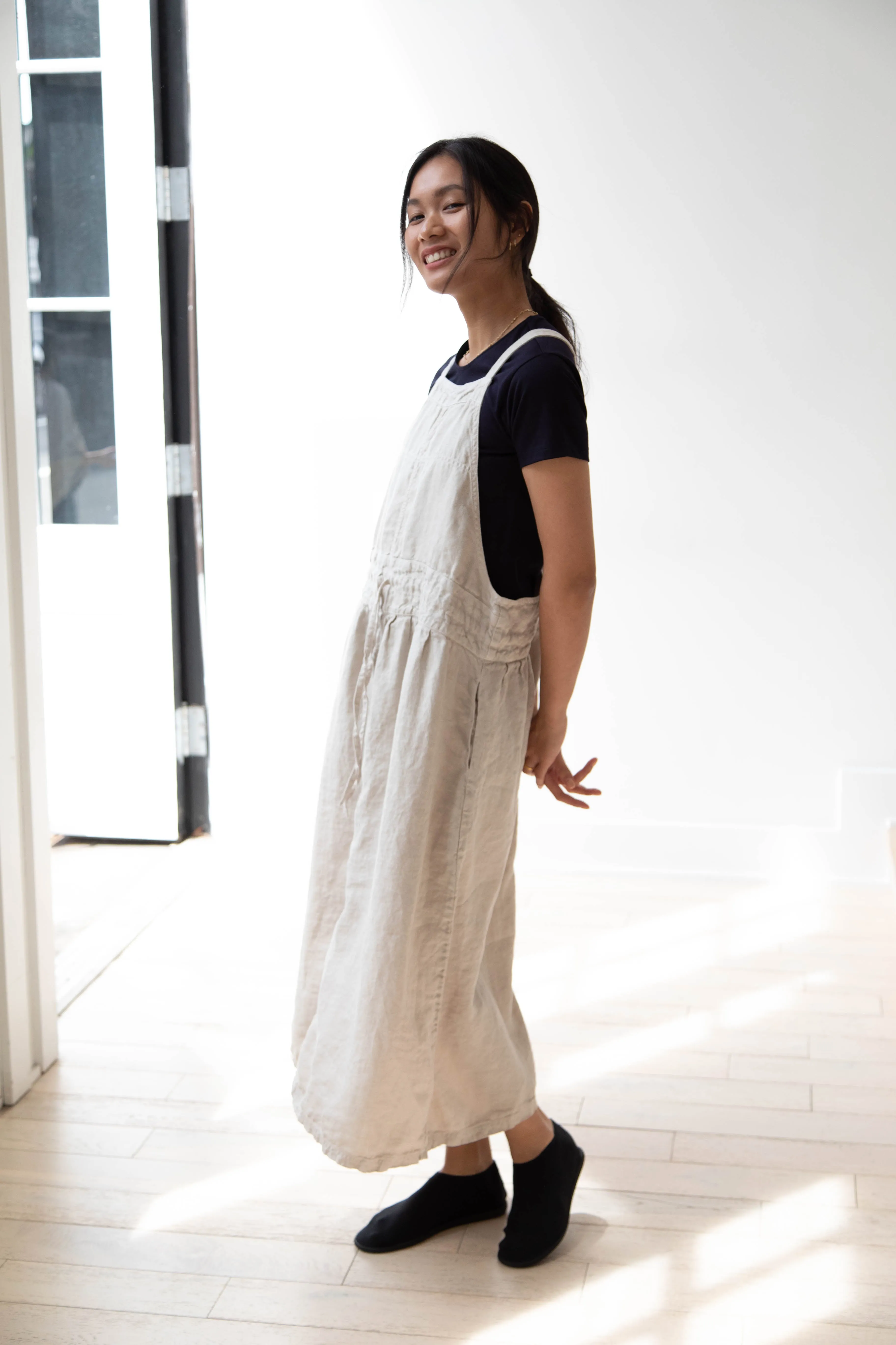 Armen | Linen Apron Dress in Greige