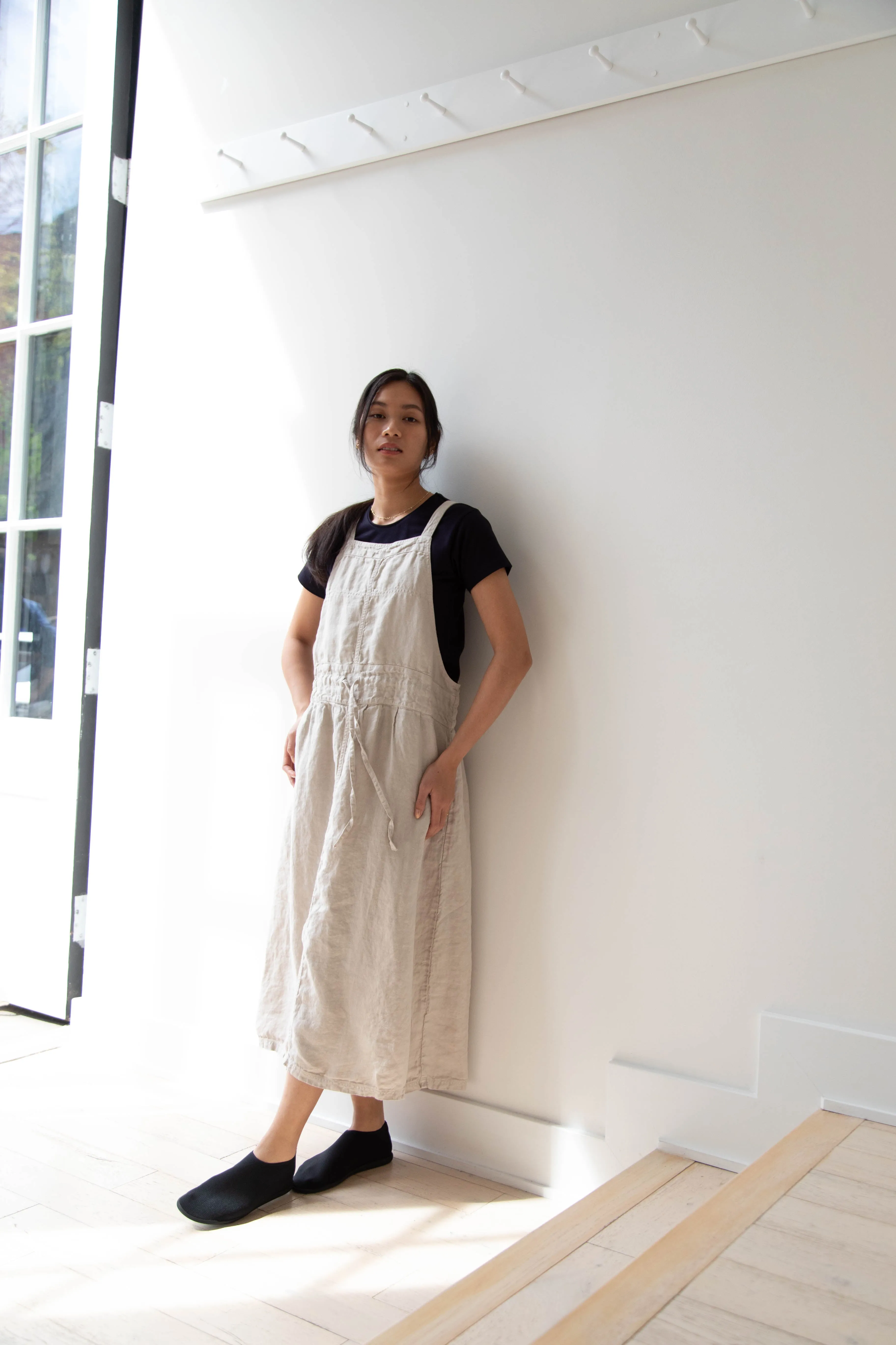 Armen | Linen Apron Dress in Greige