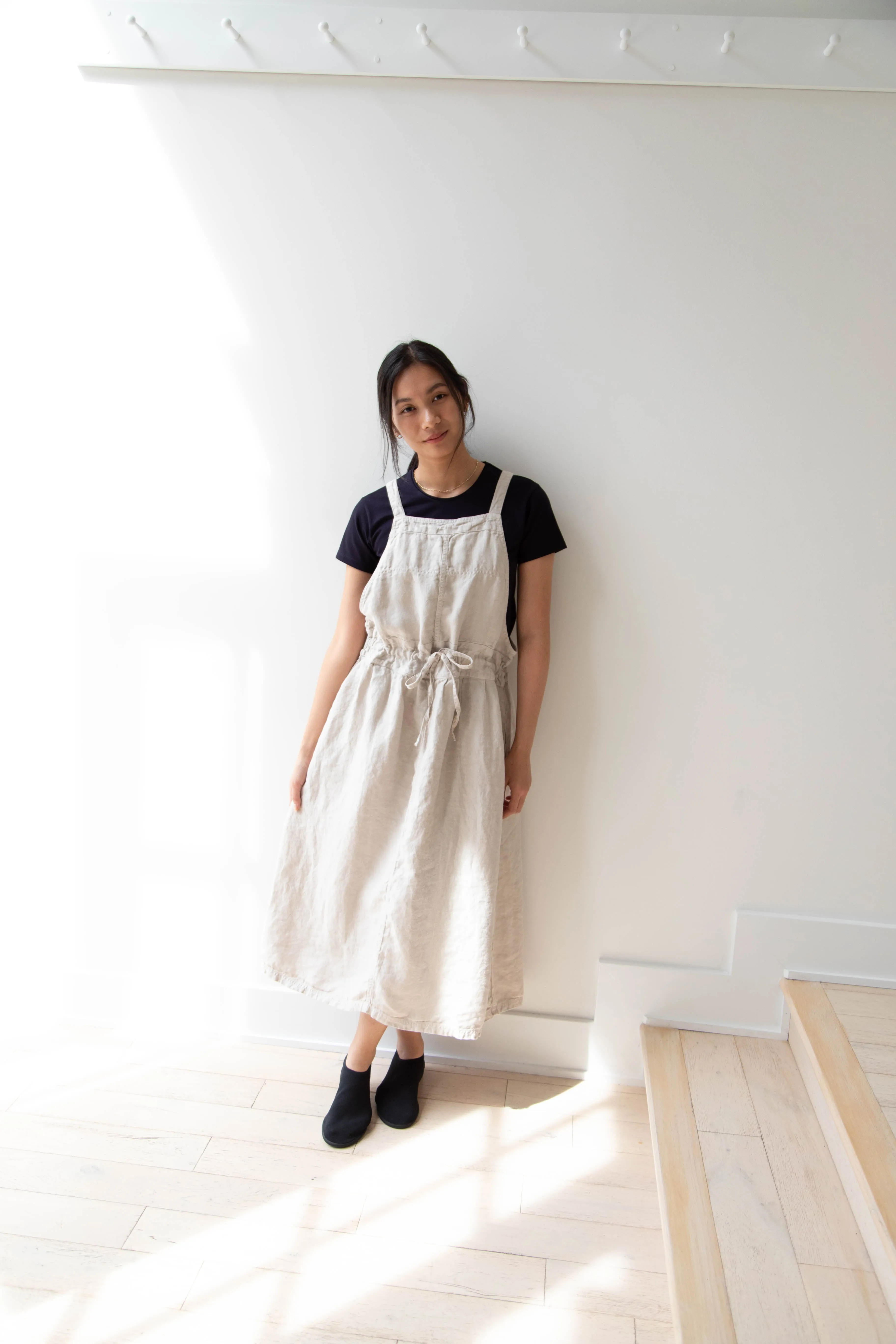 Armen | Linen Apron Dress in Greige