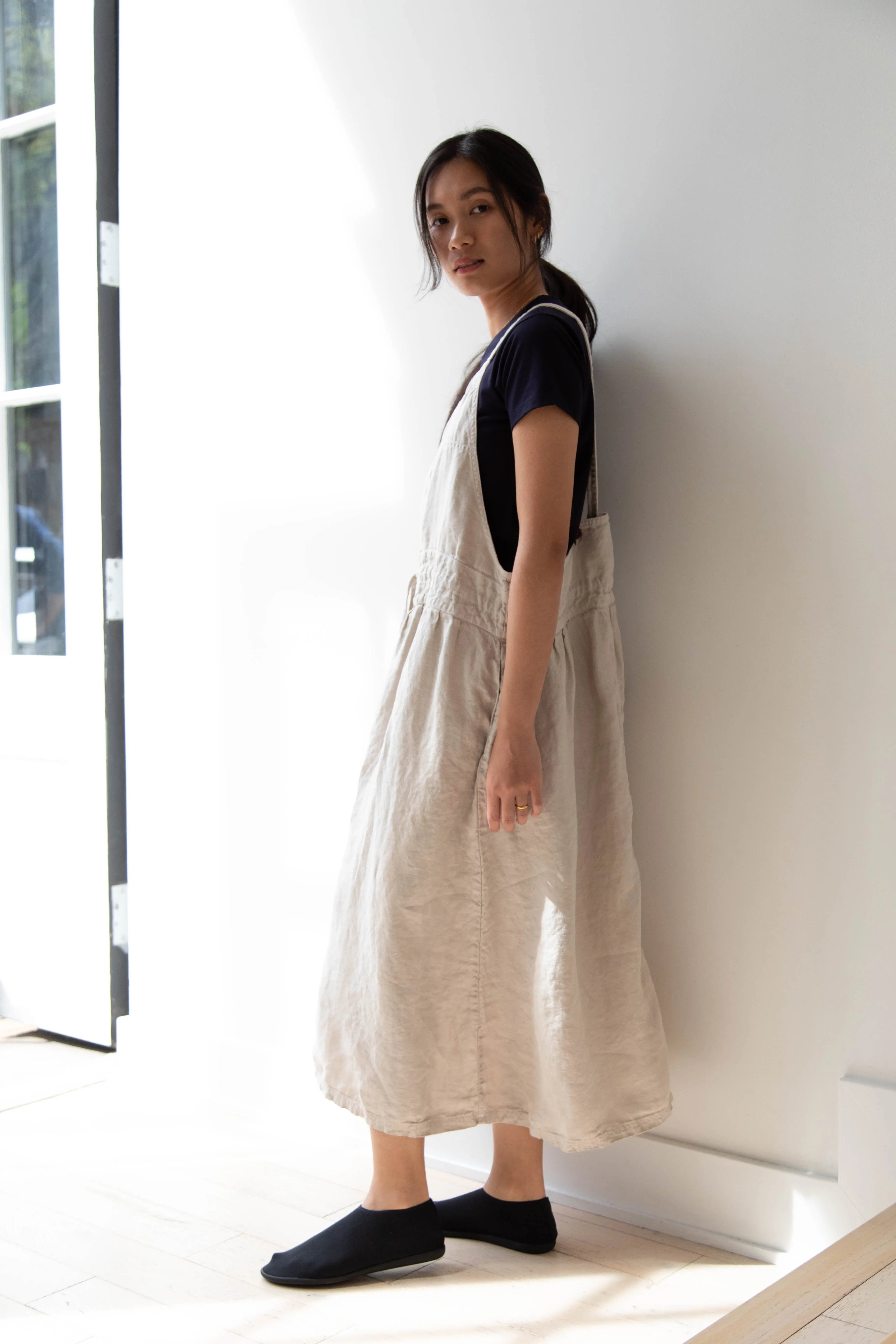 Armen | Linen Apron Dress in Greige