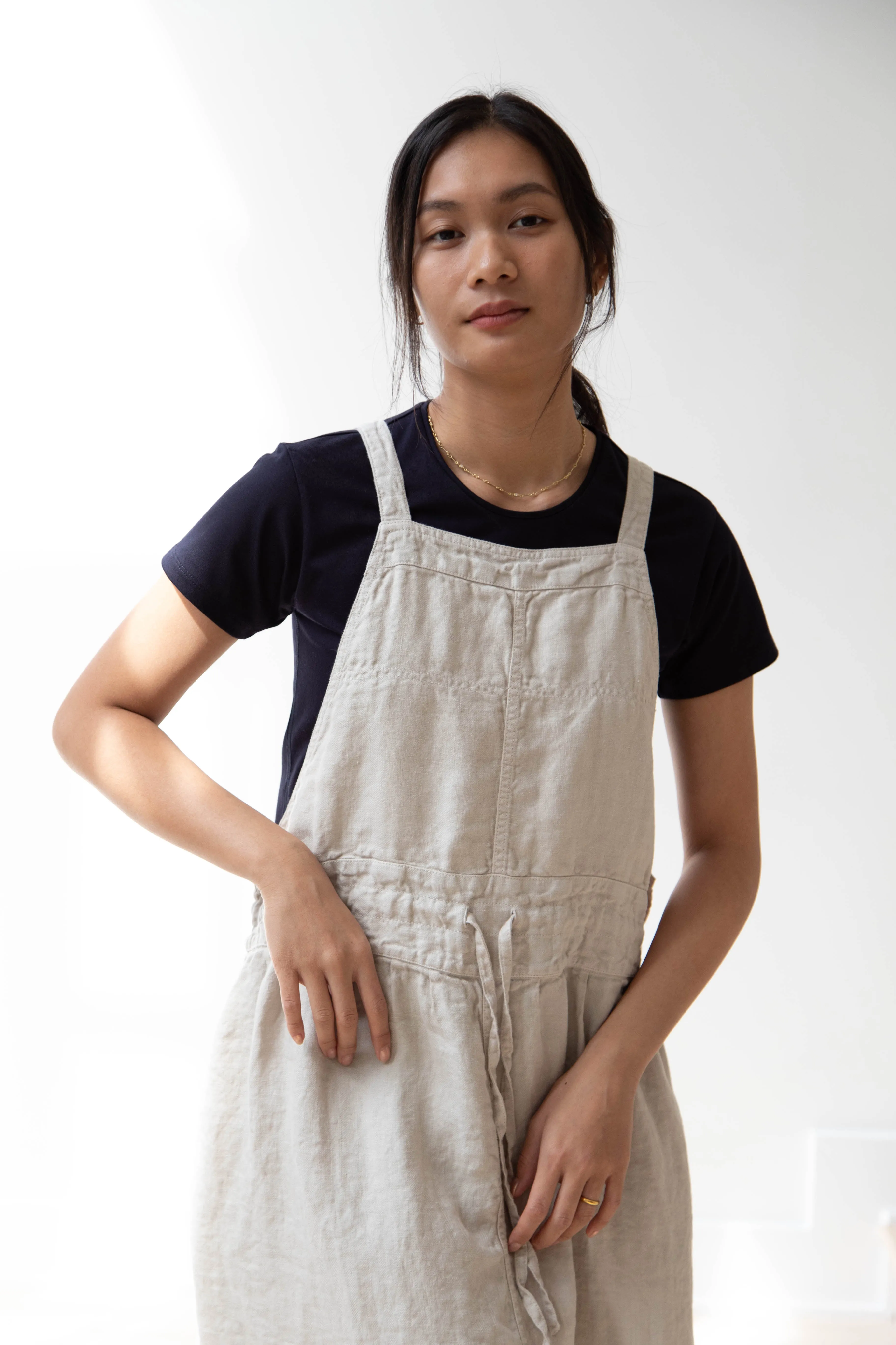 Armen | Linen Apron Dress in Greige