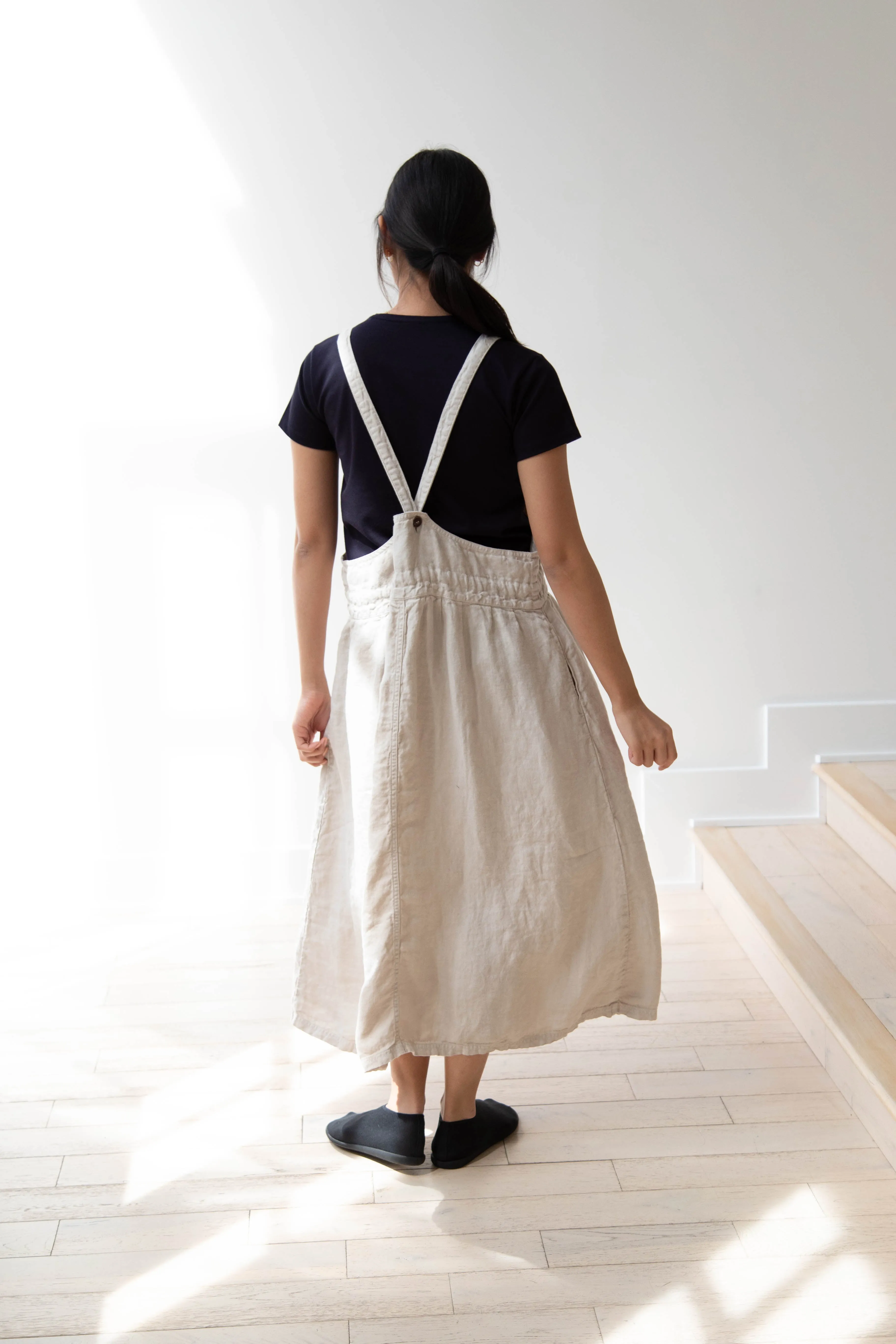 Armen | Linen Apron Dress in Greige