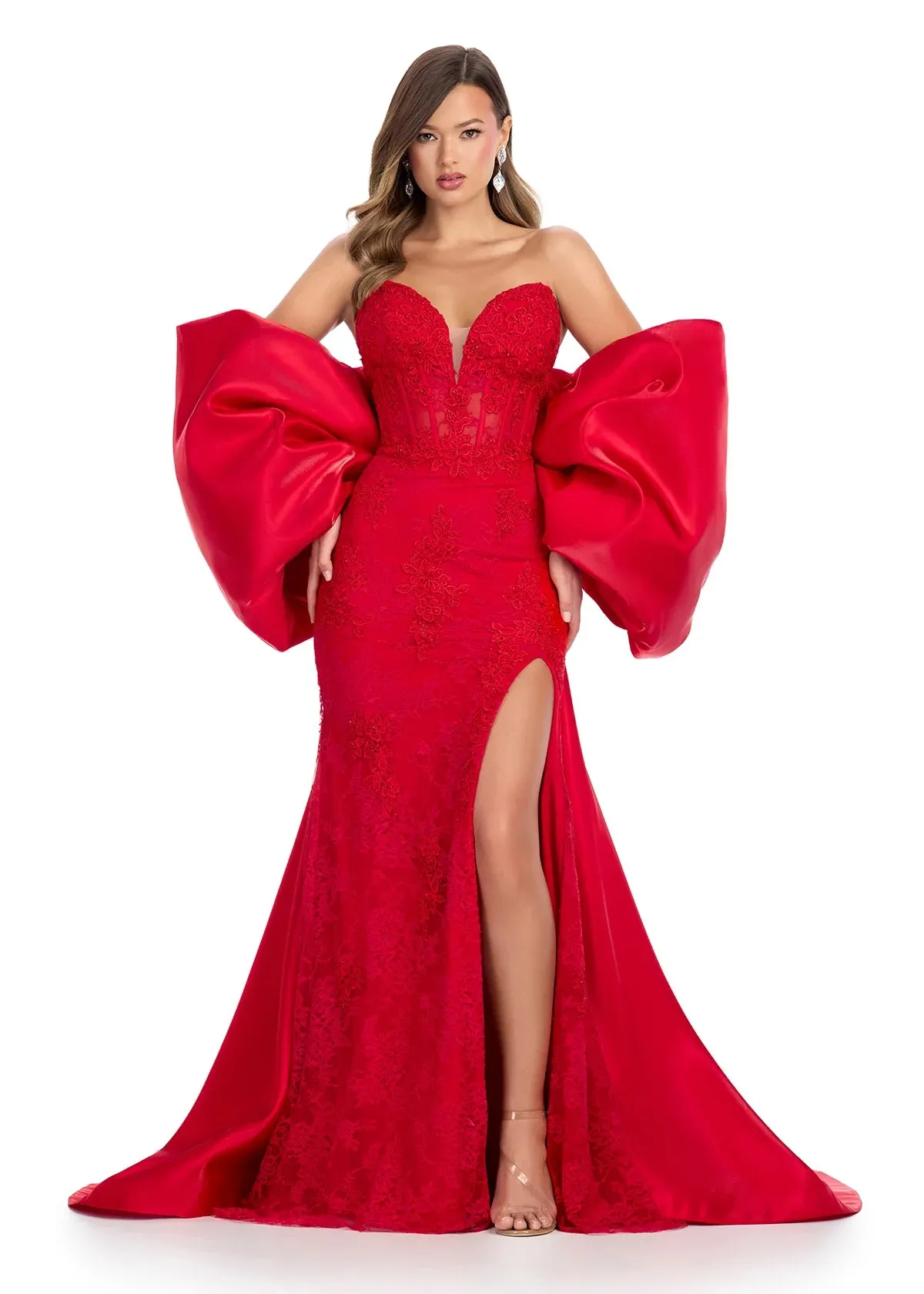 Ashley Lauren 12007 HOT PINK Oversize Bow Cape off the Shoulder Satin Shimmer Formal Accessory