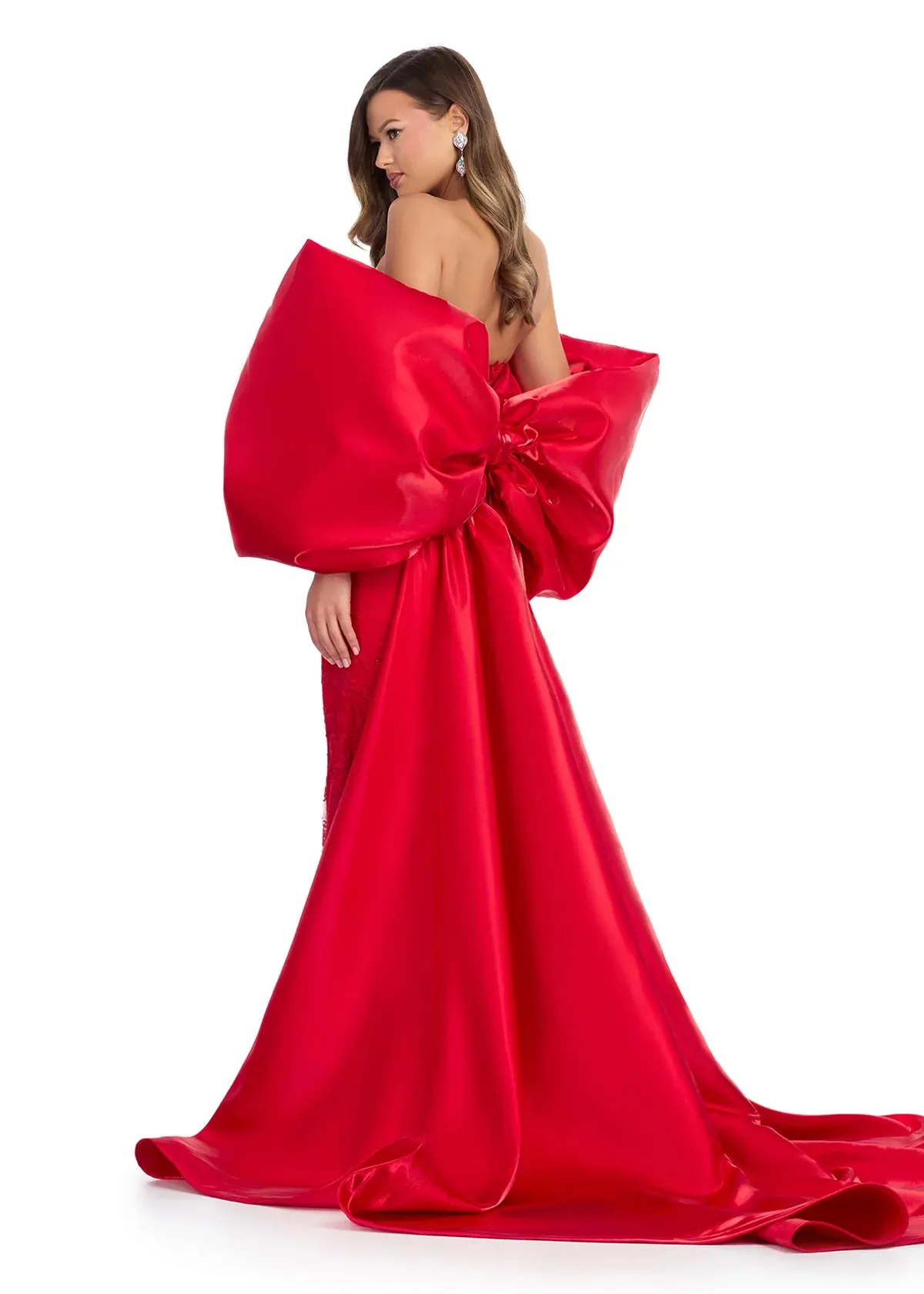 Ashley Lauren 12007 HOT PINK Oversize Bow Cape off the Shoulder Satin Shimmer Formal Accessory