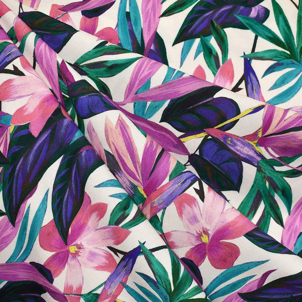 Atelier Jupe Painterly Tropical Floral Rayon Orchid/Purple