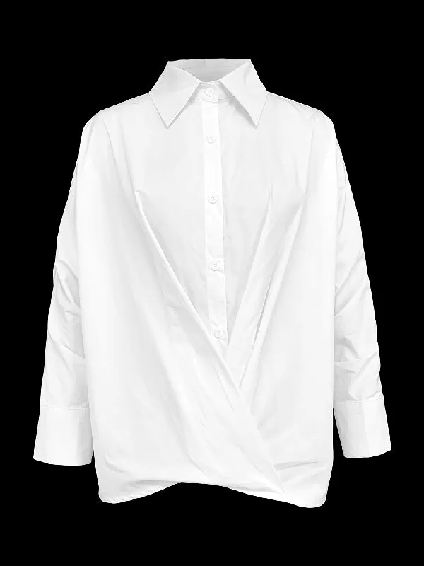 Batwing Sleeves Long Sleeves Buttoned Solid Color Lapel Blouses&Shirts Tops