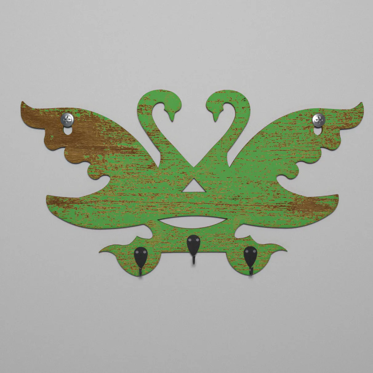 Beautiful Green Swan Wall Hanging Three Hook