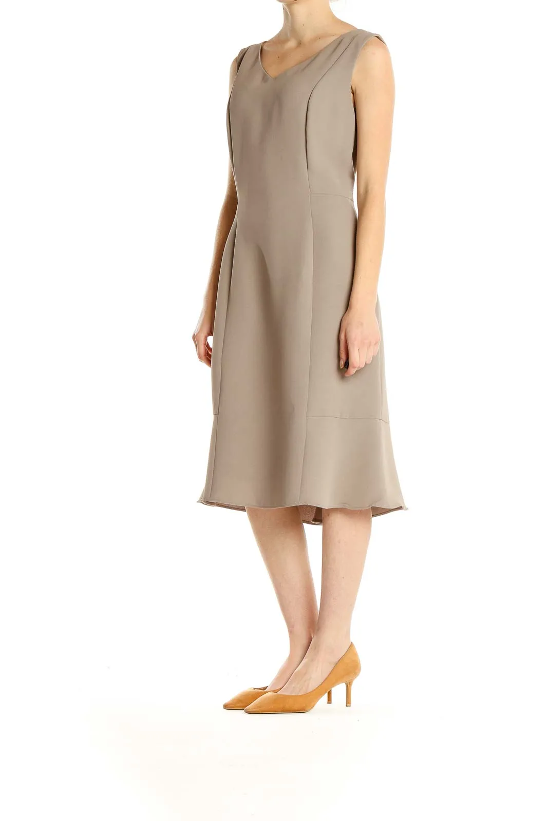 Beige Classic A-Line Dress