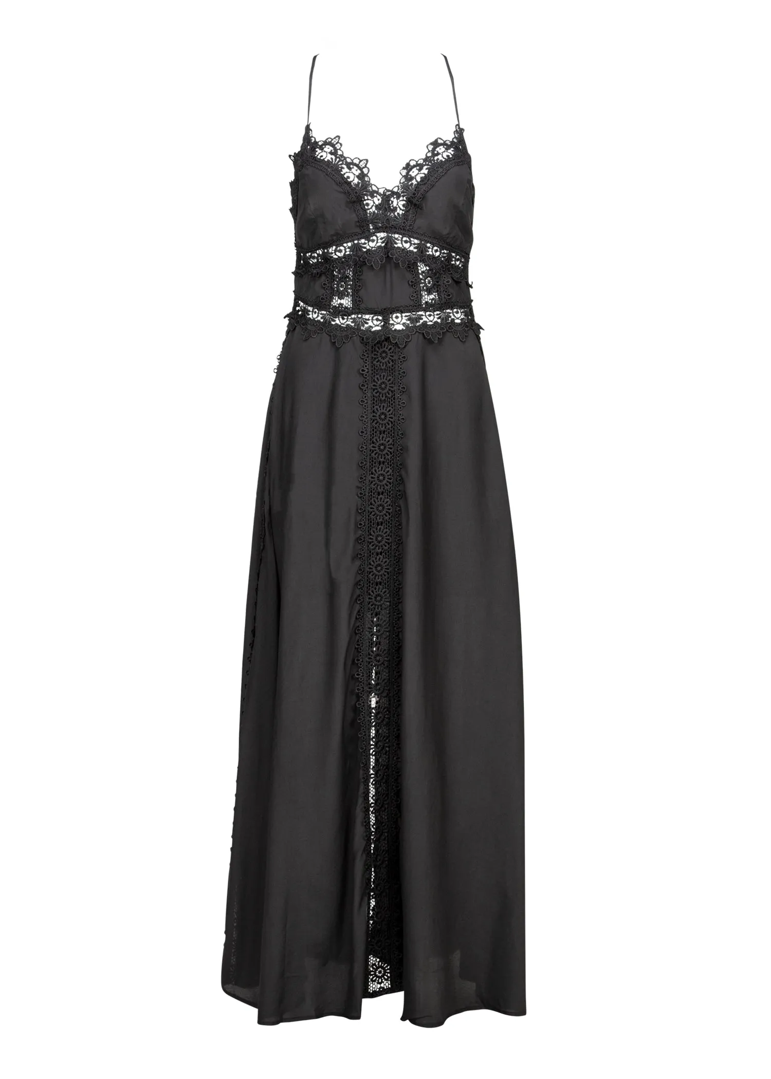 Black Backless Maxi Dress with Lace