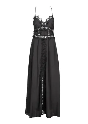 Black Backless Maxi Dress with Lace