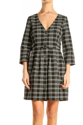 Black Checkered Classic Fit & Flare Dress