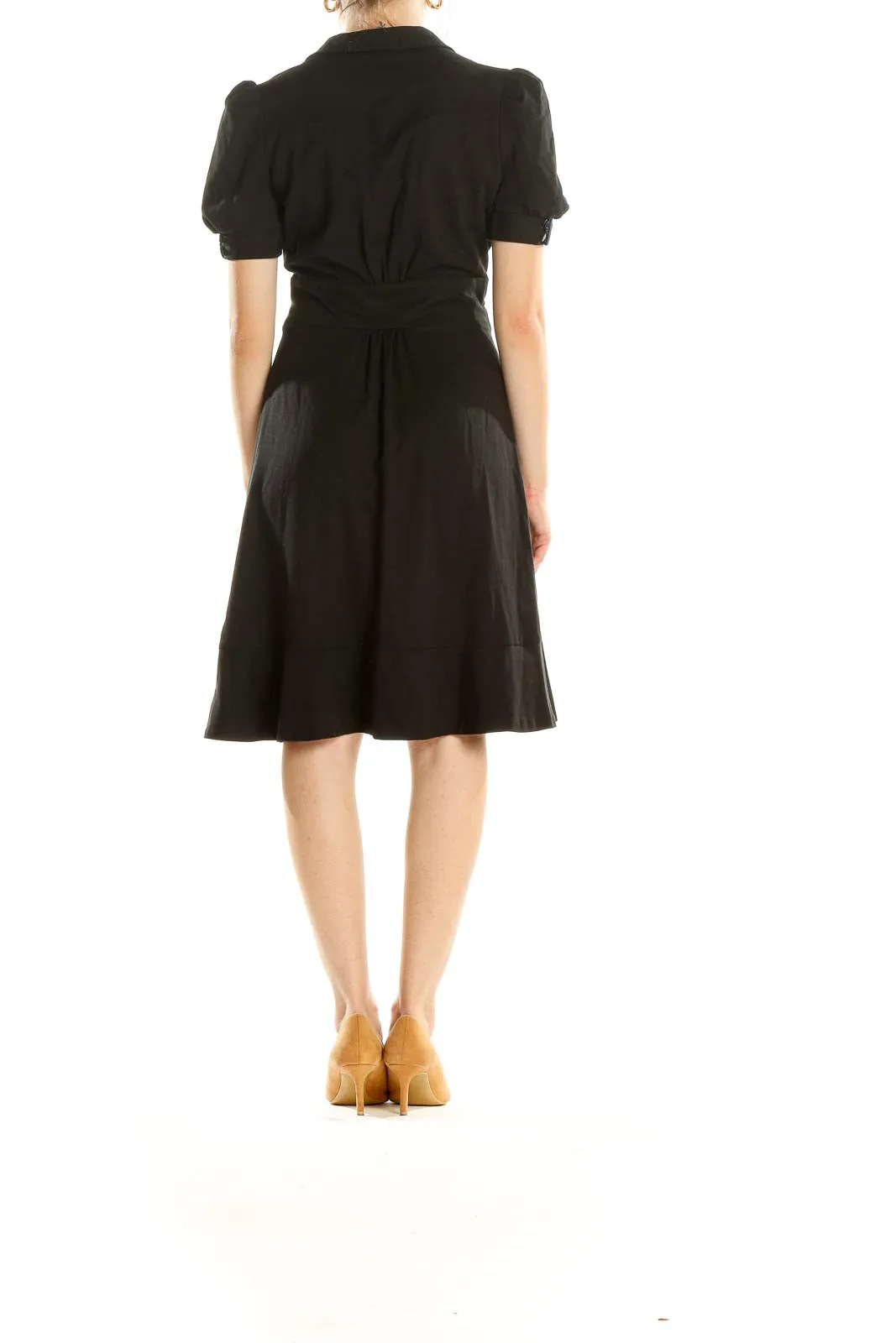 Black Classic Fit & Flare Dress With Button Detail