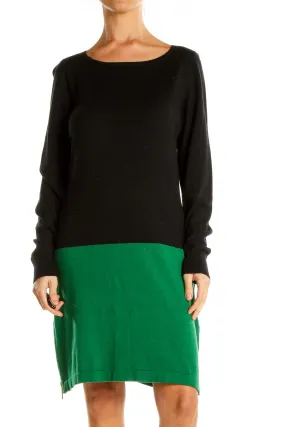 Black Green Colorblock Classic Sweater Dress