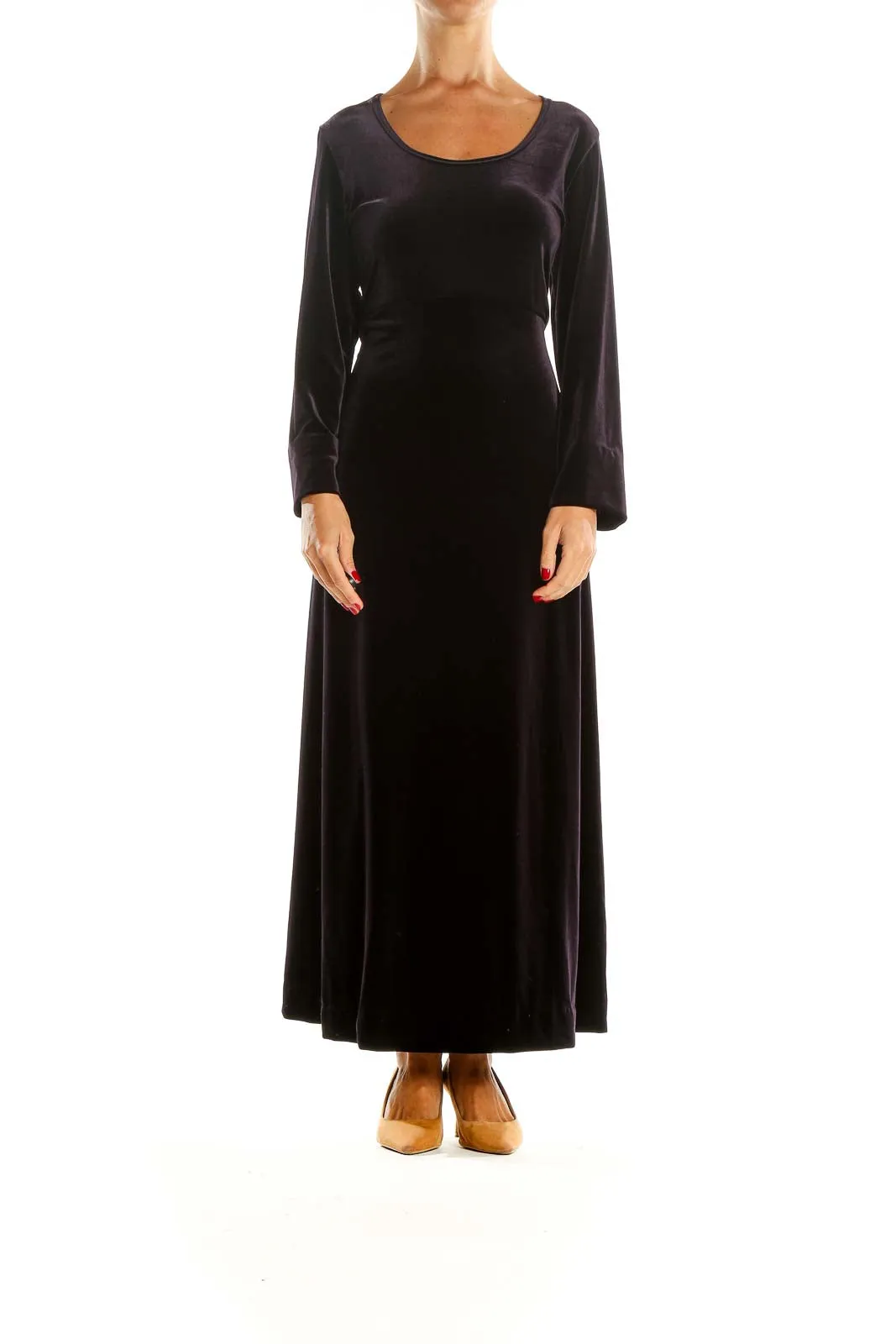 Black Velour Classic Column Dress