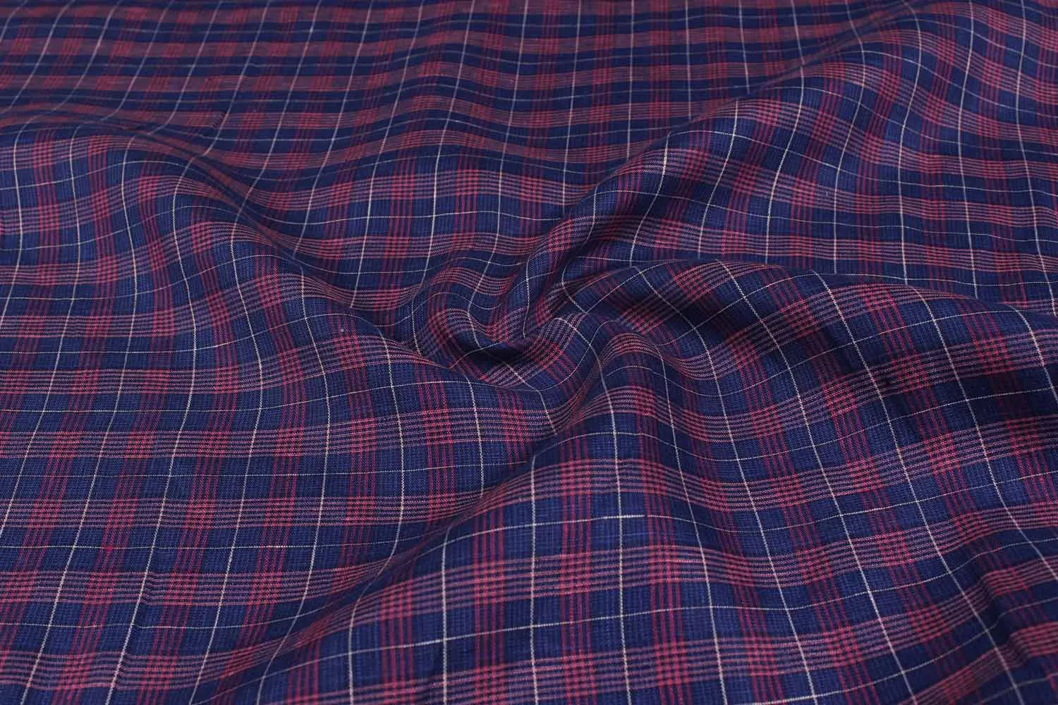 Blue & Pink Checks Yarn dyed Linen Fabric