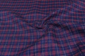 Blue & Pink Checks Yarn dyed Linen Fabric