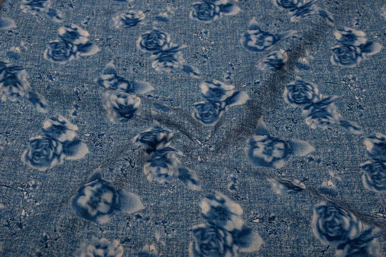 Blue Printed Dupion Fabric