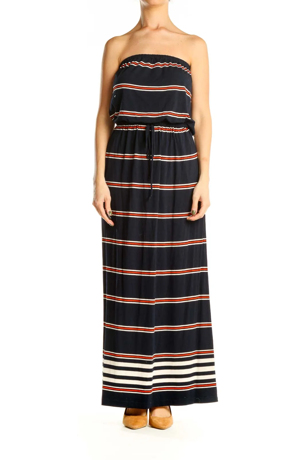 Blue Red Striped Strapless Classic Column Dress