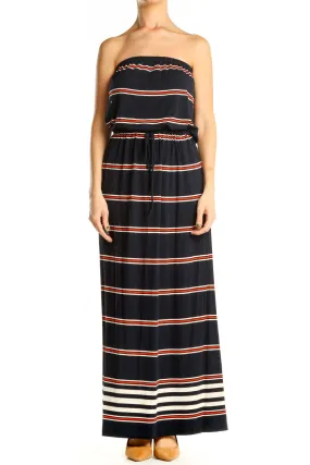 Blue Red Striped Strapless Classic Column Dress