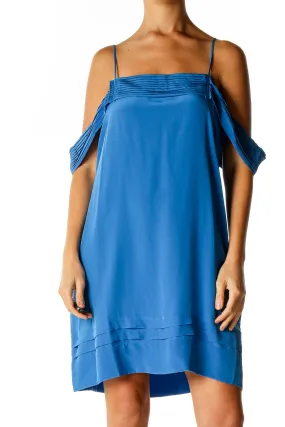 Blue Solid Classic A-Line Dress