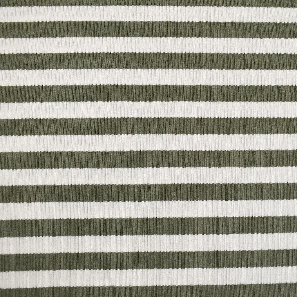 Breton Stripe Rib Jersey Knit Moss/Vanilla