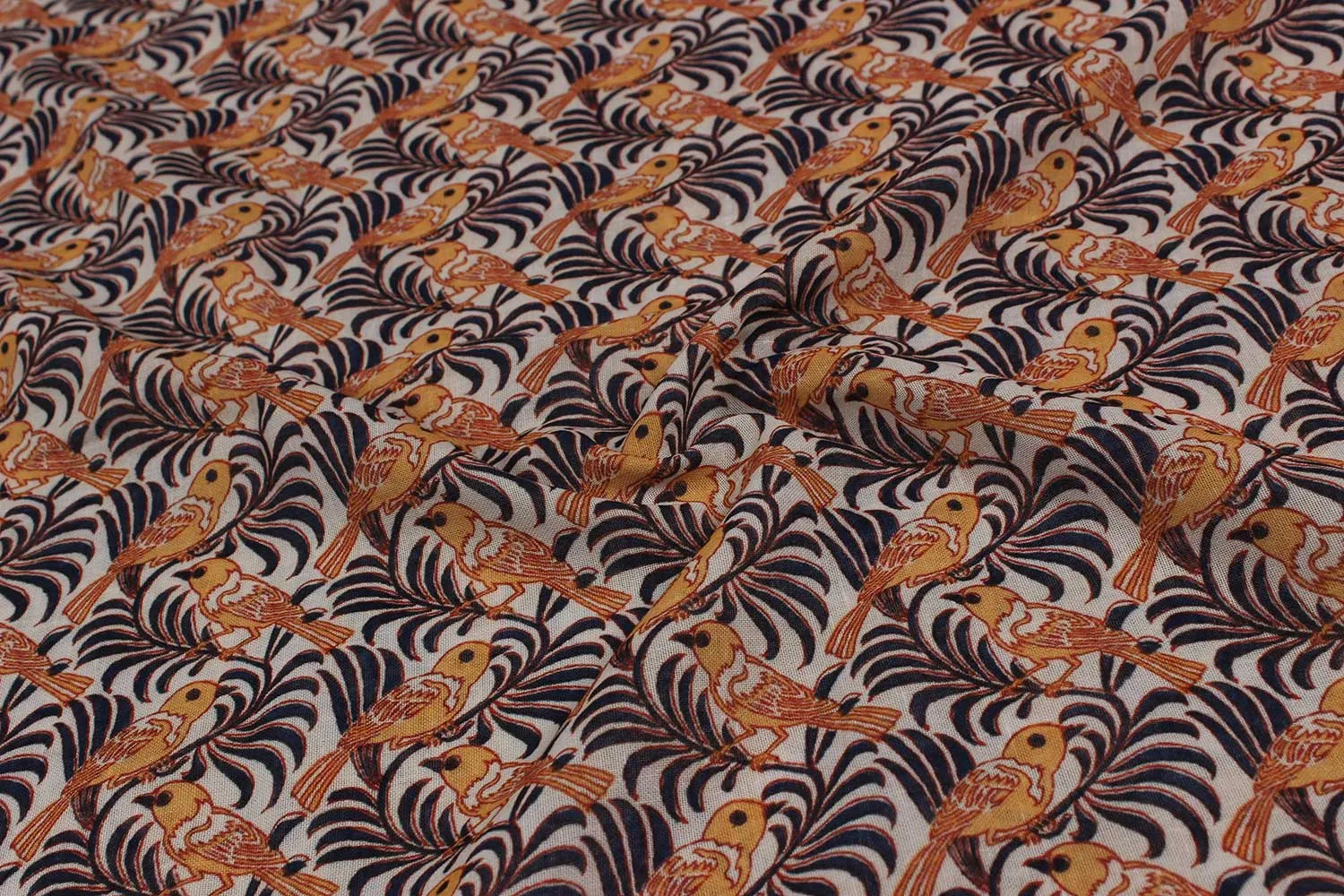 Brown Birds Prints Fabric