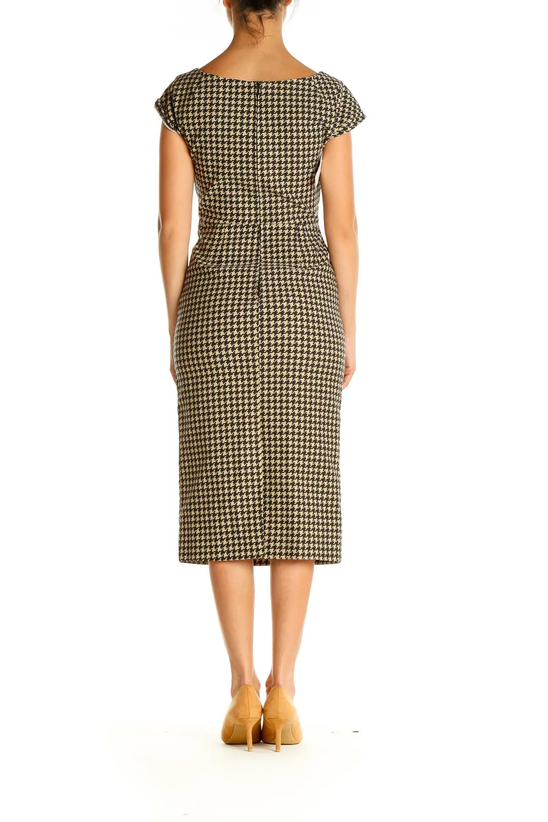 Brown Houndstooth Classic Sheath Dress