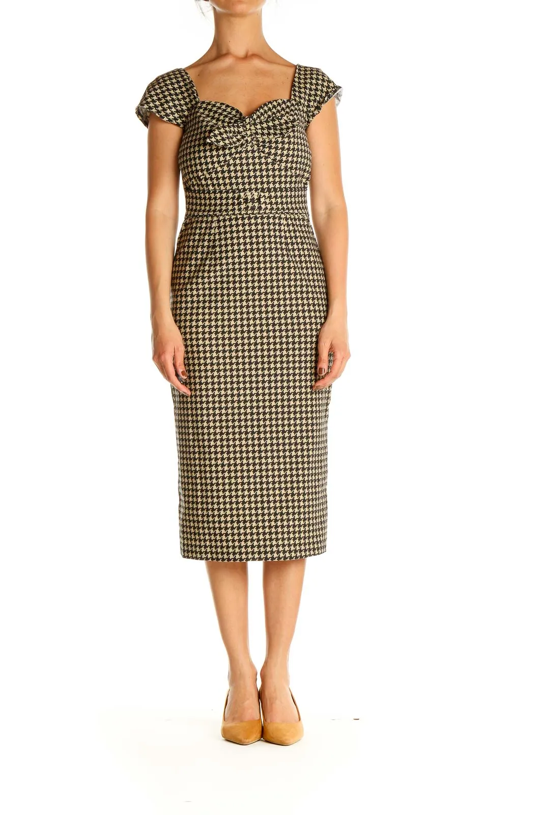 Brown Houndstooth Classic Sheath Dress