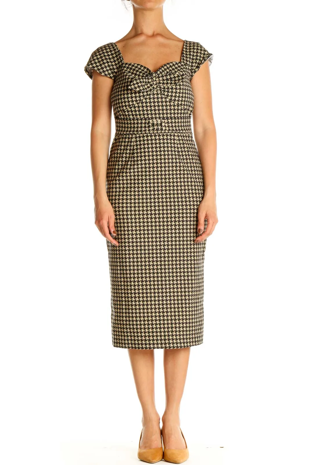 Brown Houndstooth Classic Sheath Dress